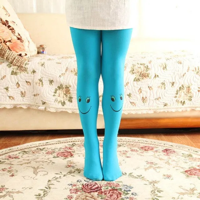 2016 Autumn velvet Lovely smiley face High elasticity Good quality Kids tights for girls children tights 3-8 year girls tights
