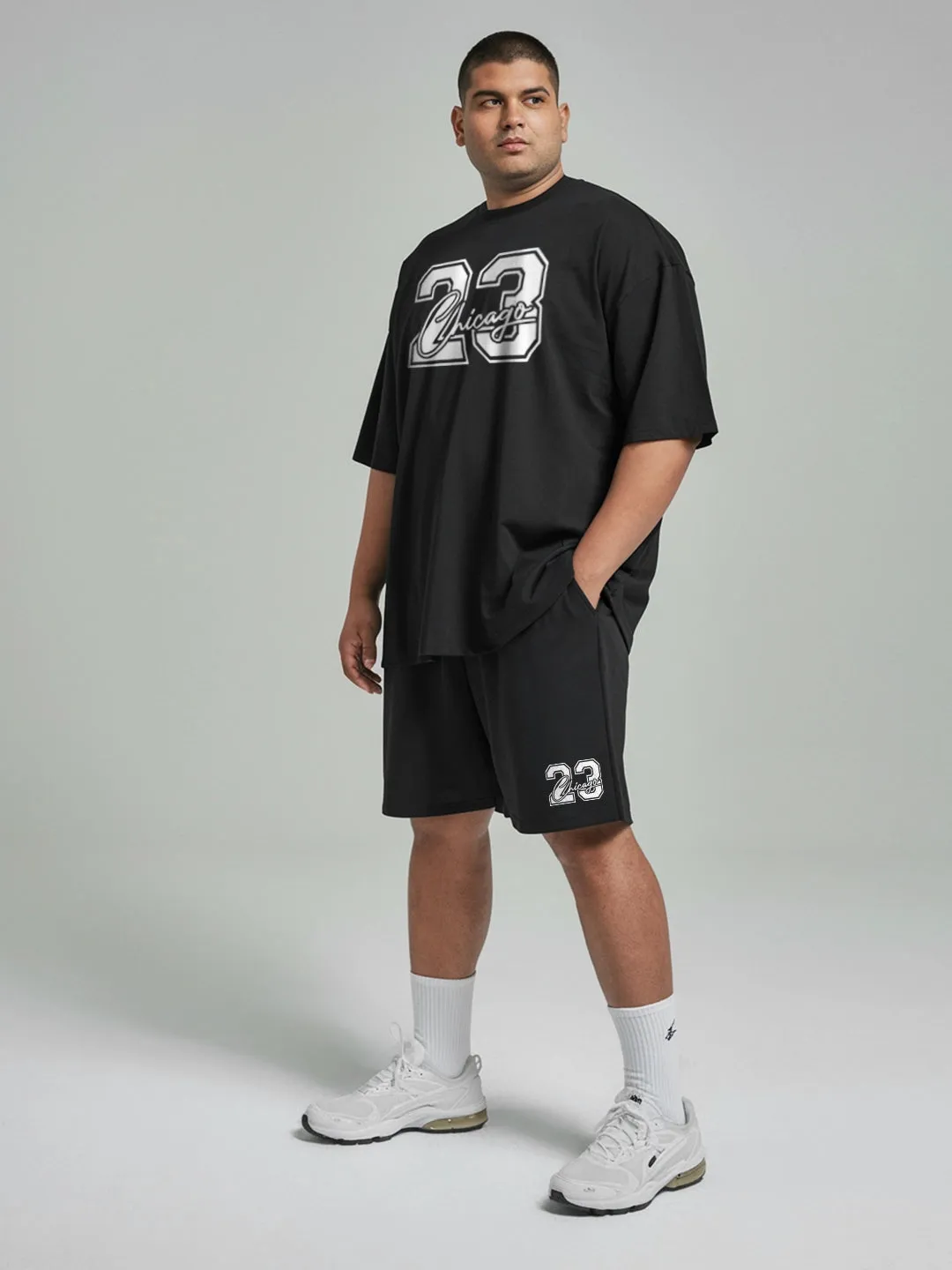 23 Chicago Cotton Mens T Shirt and Shorts Combo Set (Plus Size)