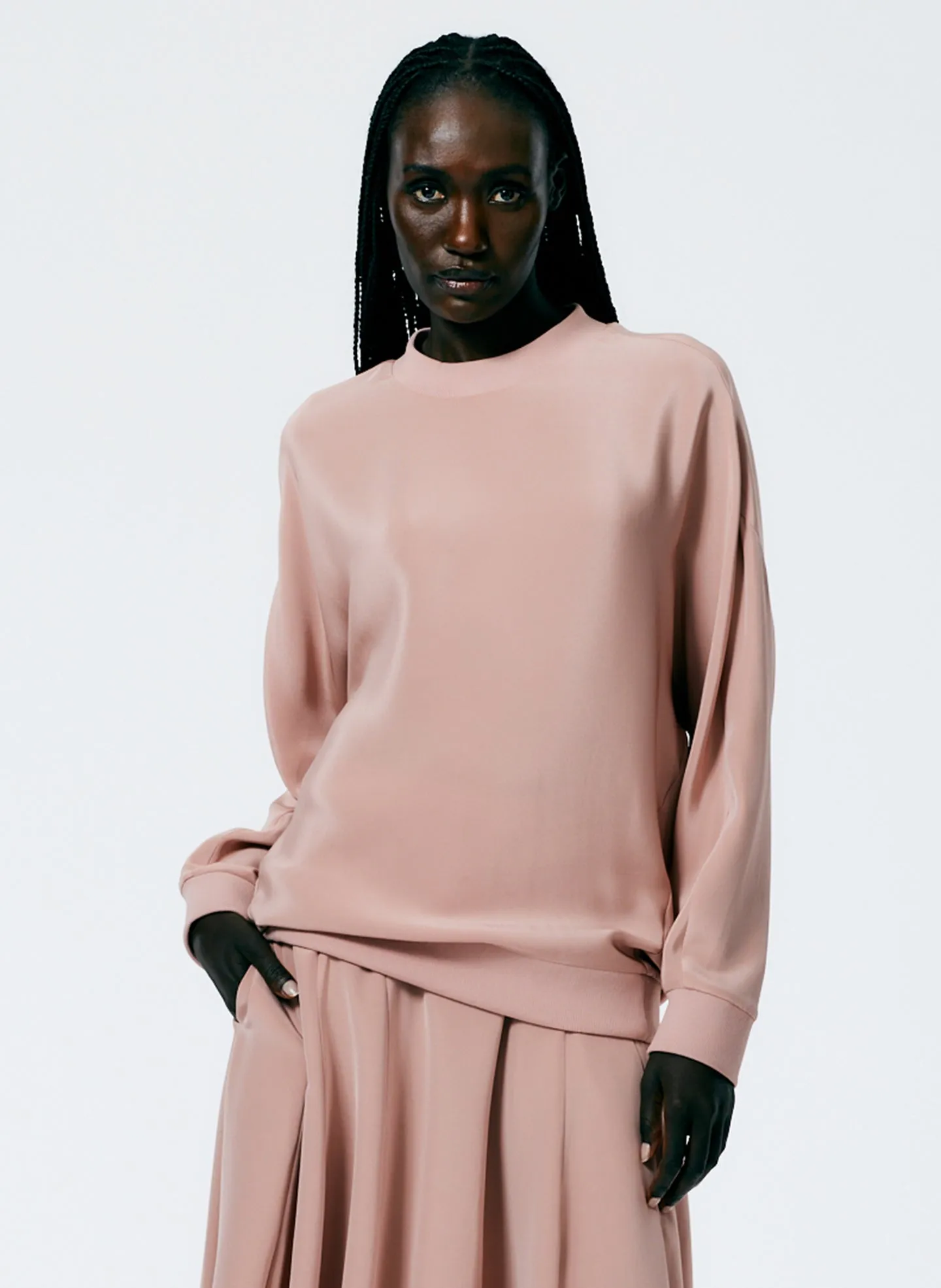 4-Ply Silk Crewneck Eased Out Top