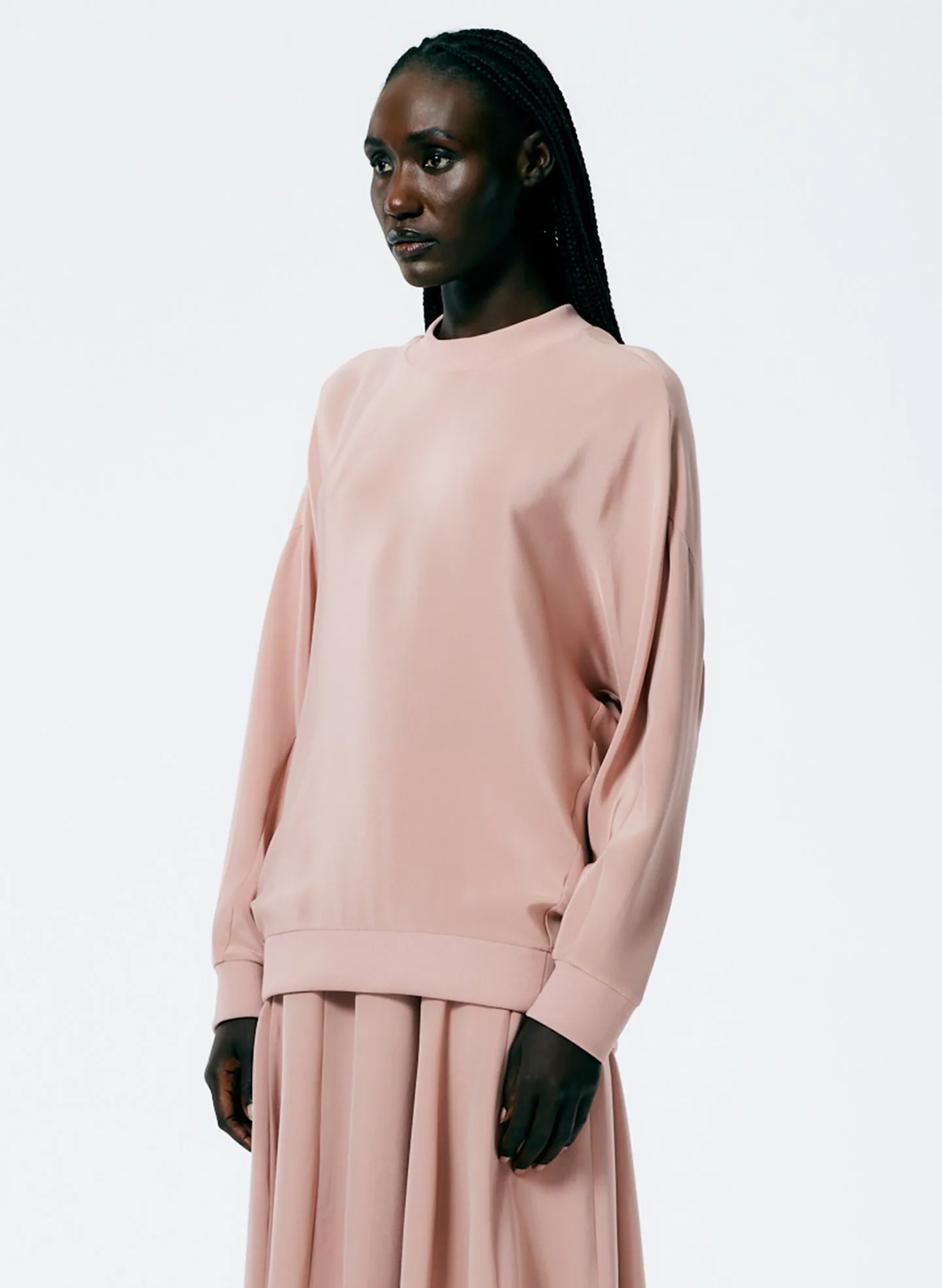 4-Ply Silk Crewneck Eased Out Top