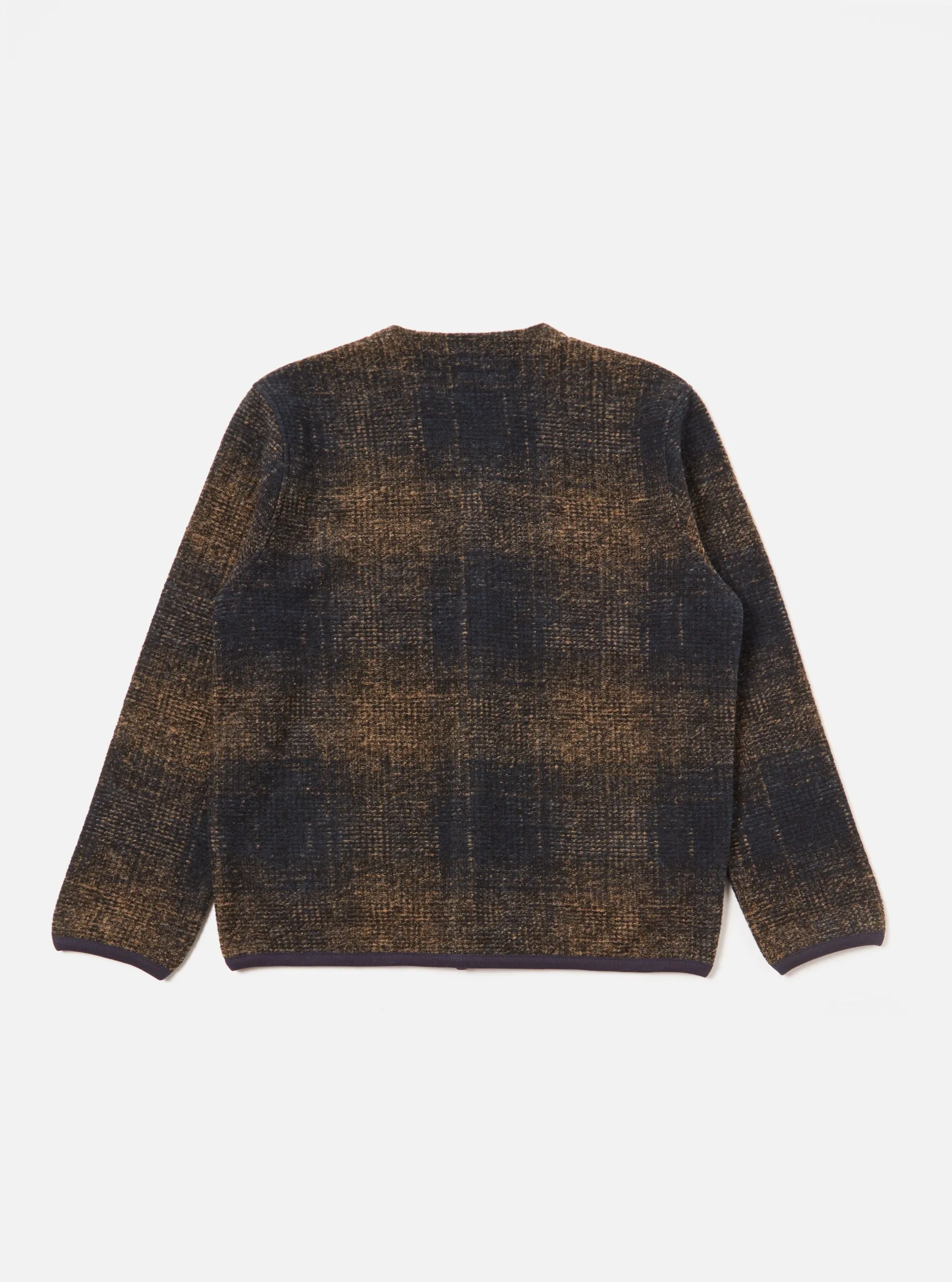 Agu Check Fleece Cardigan | Navy/Sand Check