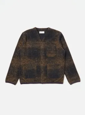 Agu Check Fleece Cardigan | Navy/Sand Check