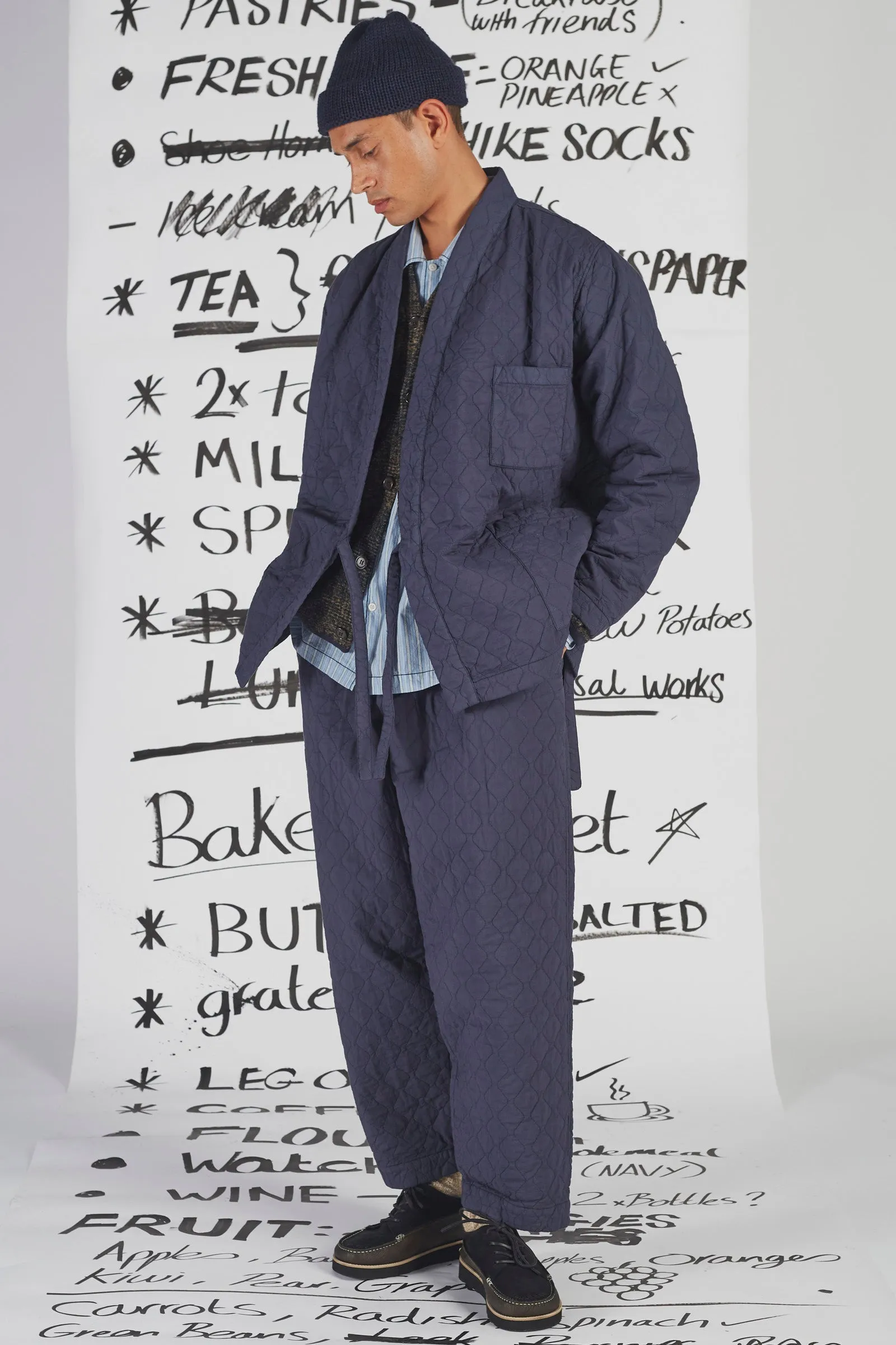 Agu Check Fleece Cardigan | Navy/Sand Check