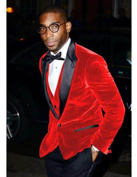Alberto Nardoni Brand Men's Hot Red Velvet Tuxedo - Red Tuxedo