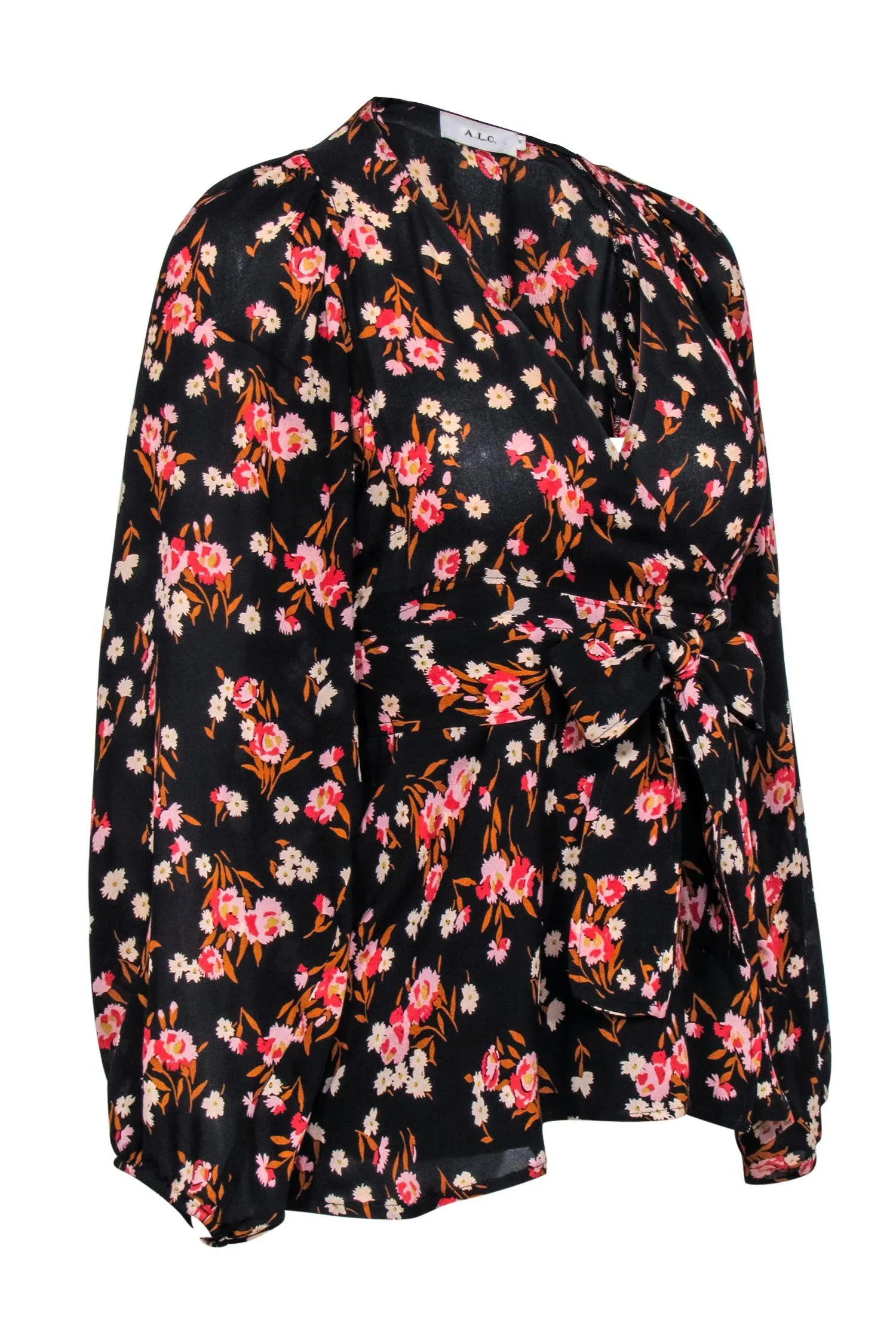A.L.C. - Black w/ Multi Colored Floral Print Wrap Blouse Sz 0