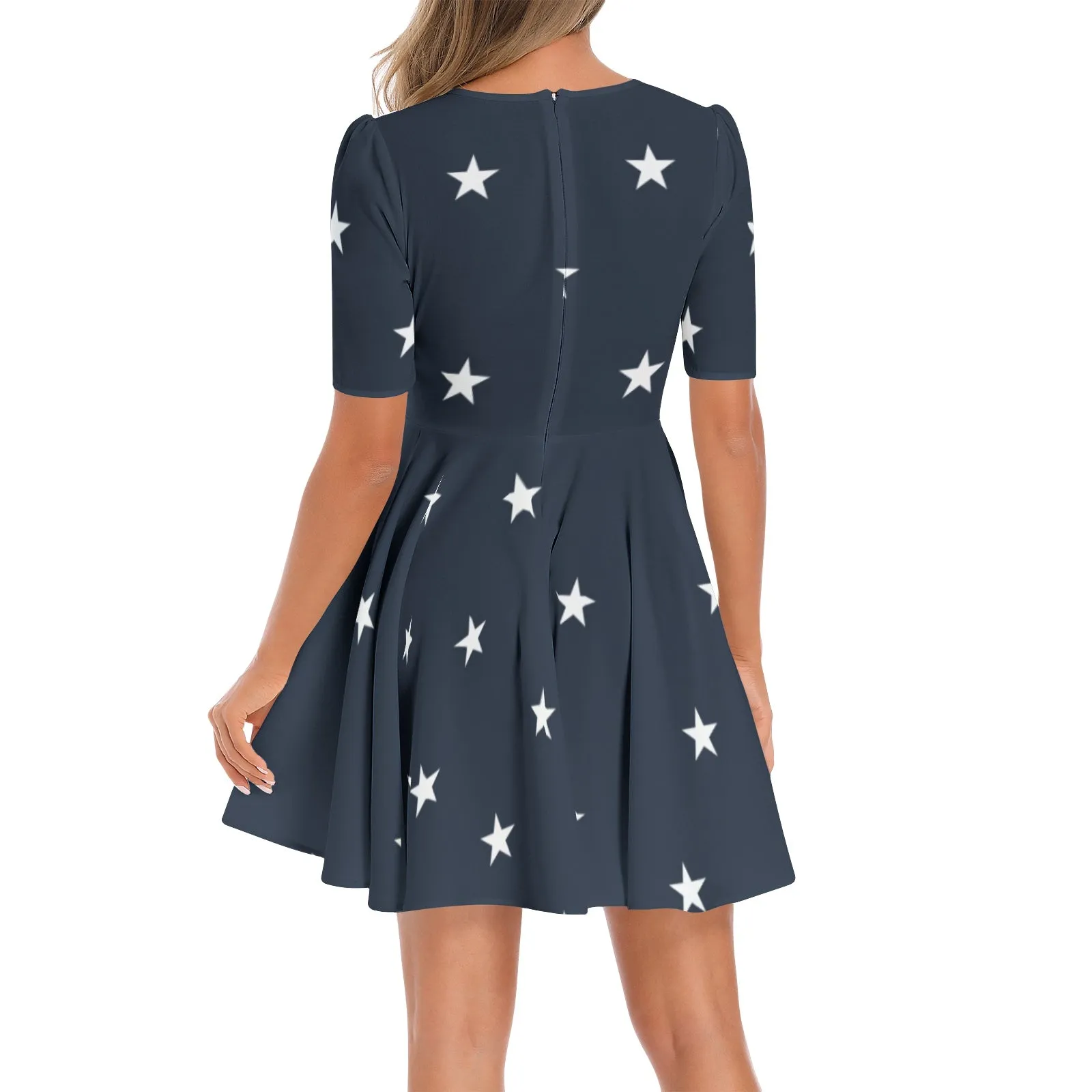 All Stars Short Sleeve Ruched Bust Flared Hem Dress