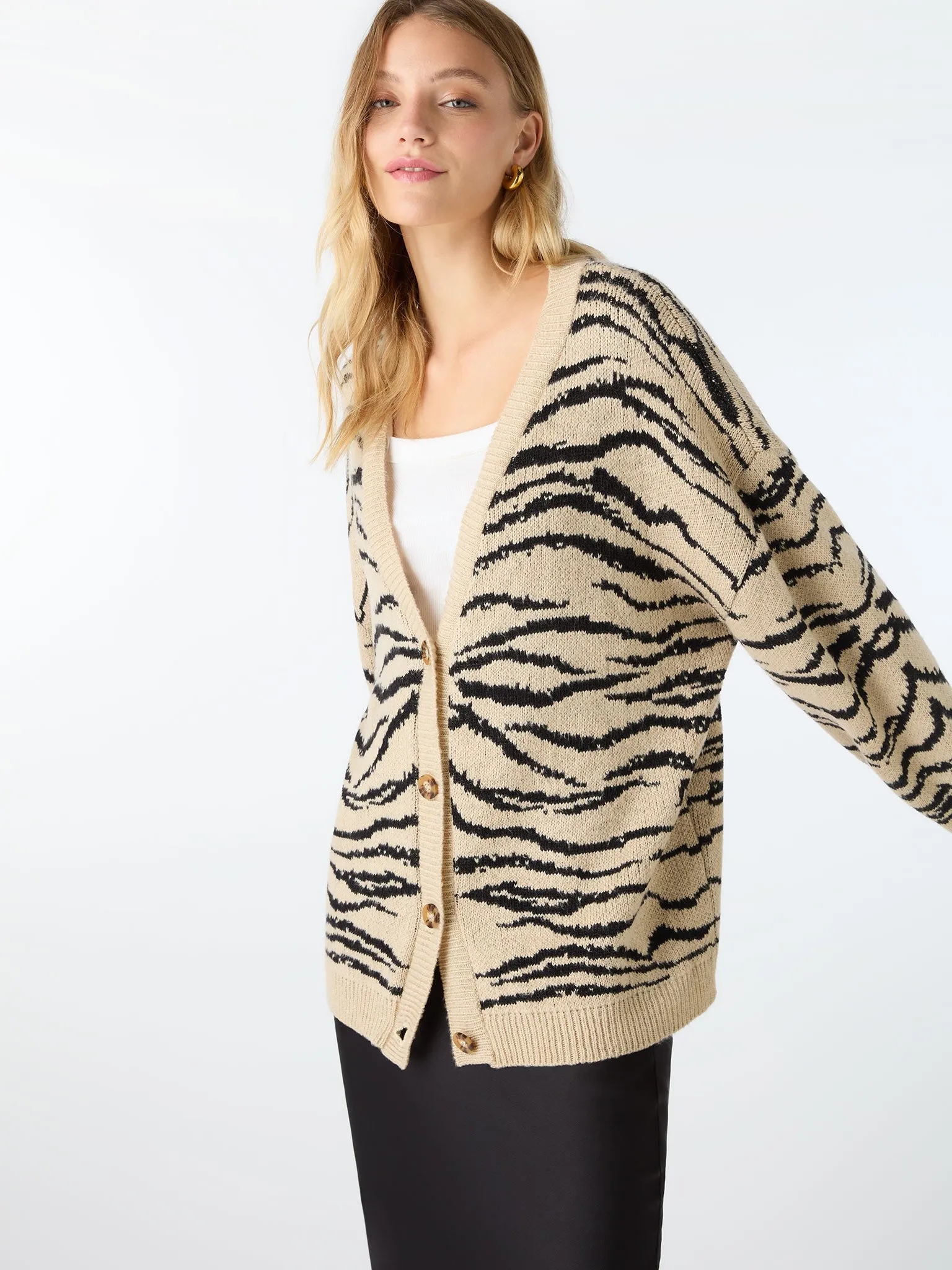 Amelia Oversized Zebra Cardigan in Beige