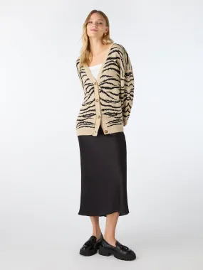 Amelia Oversized Zebra Cardigan in Beige