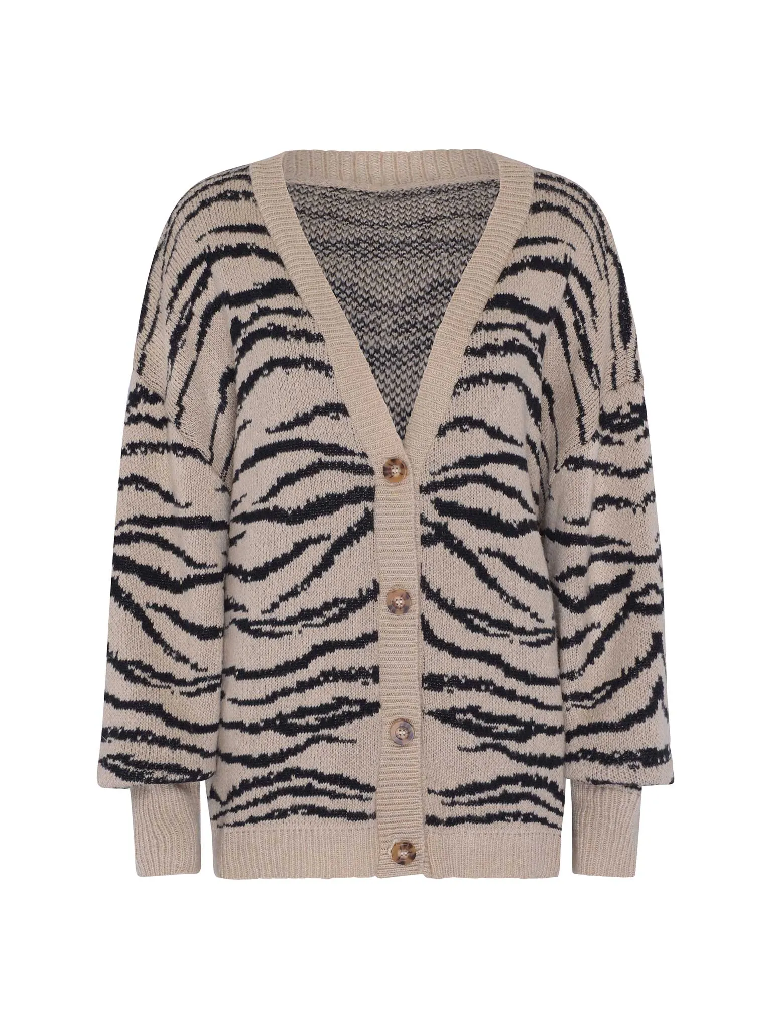Amelia Oversized Zebra Cardigan in Beige