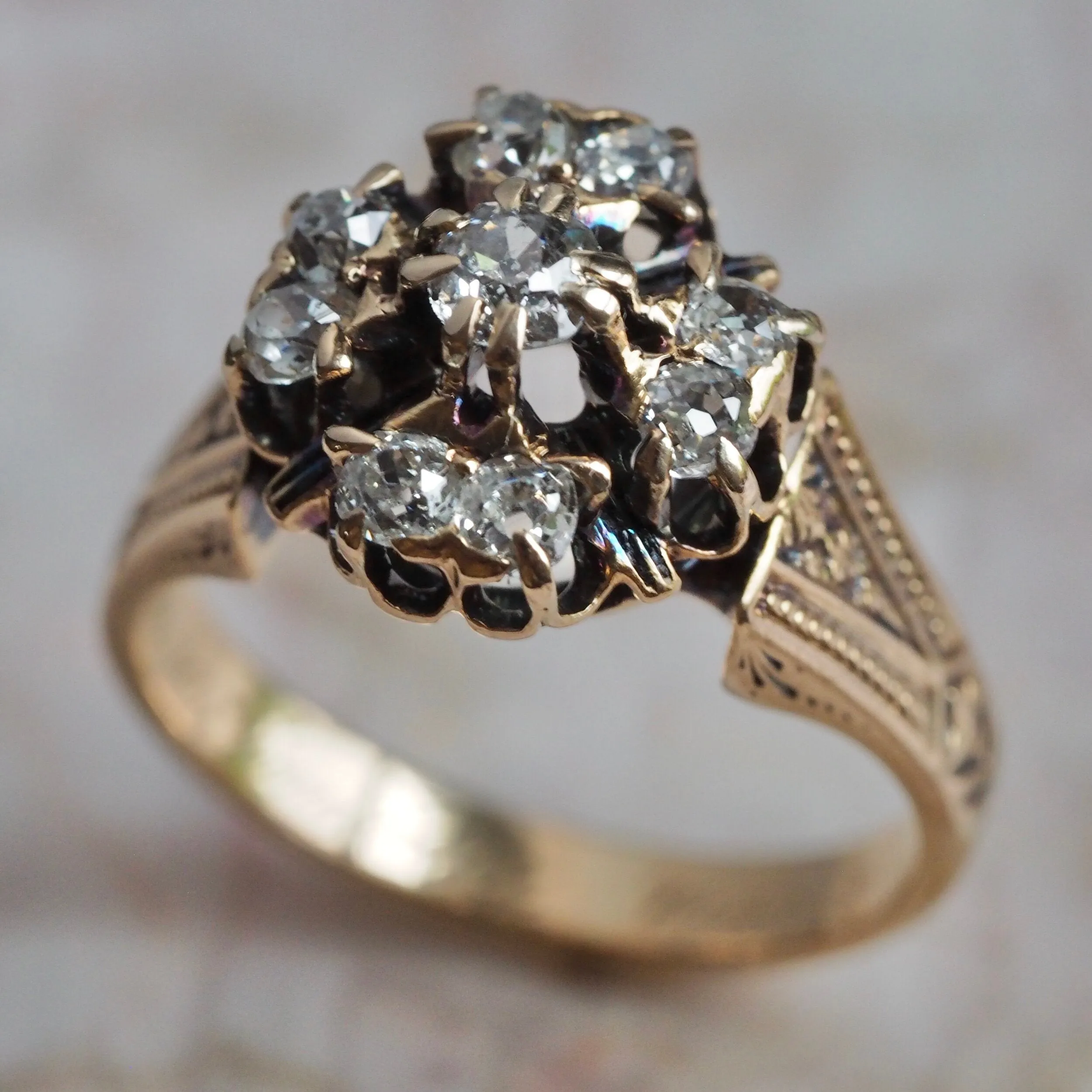 Antique Victorian c. 1872 14k Gold Old Mine Cut Diamond Engagement Ring