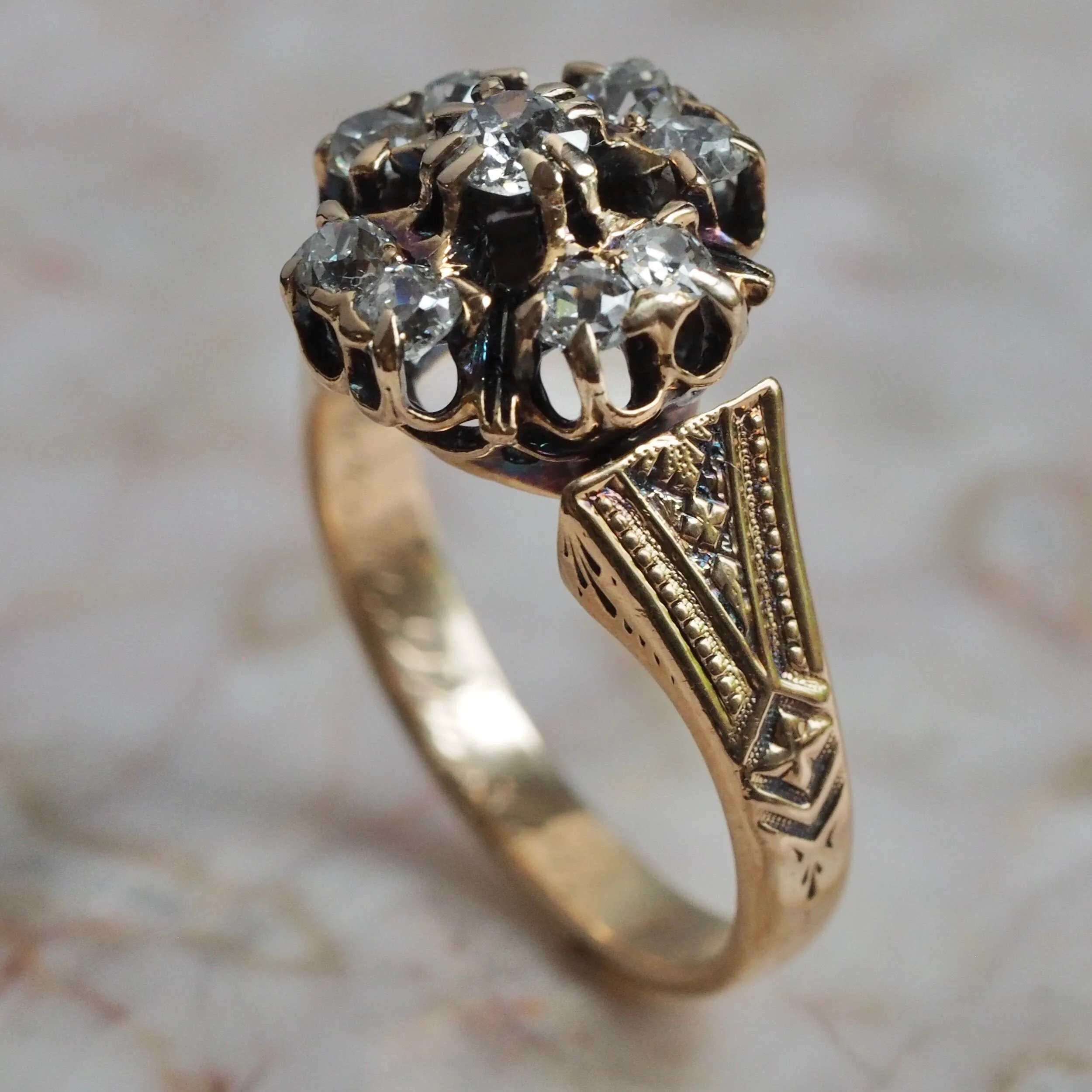 Antique Victorian c. 1872 14k Gold Old Mine Cut Diamond Engagement Ring