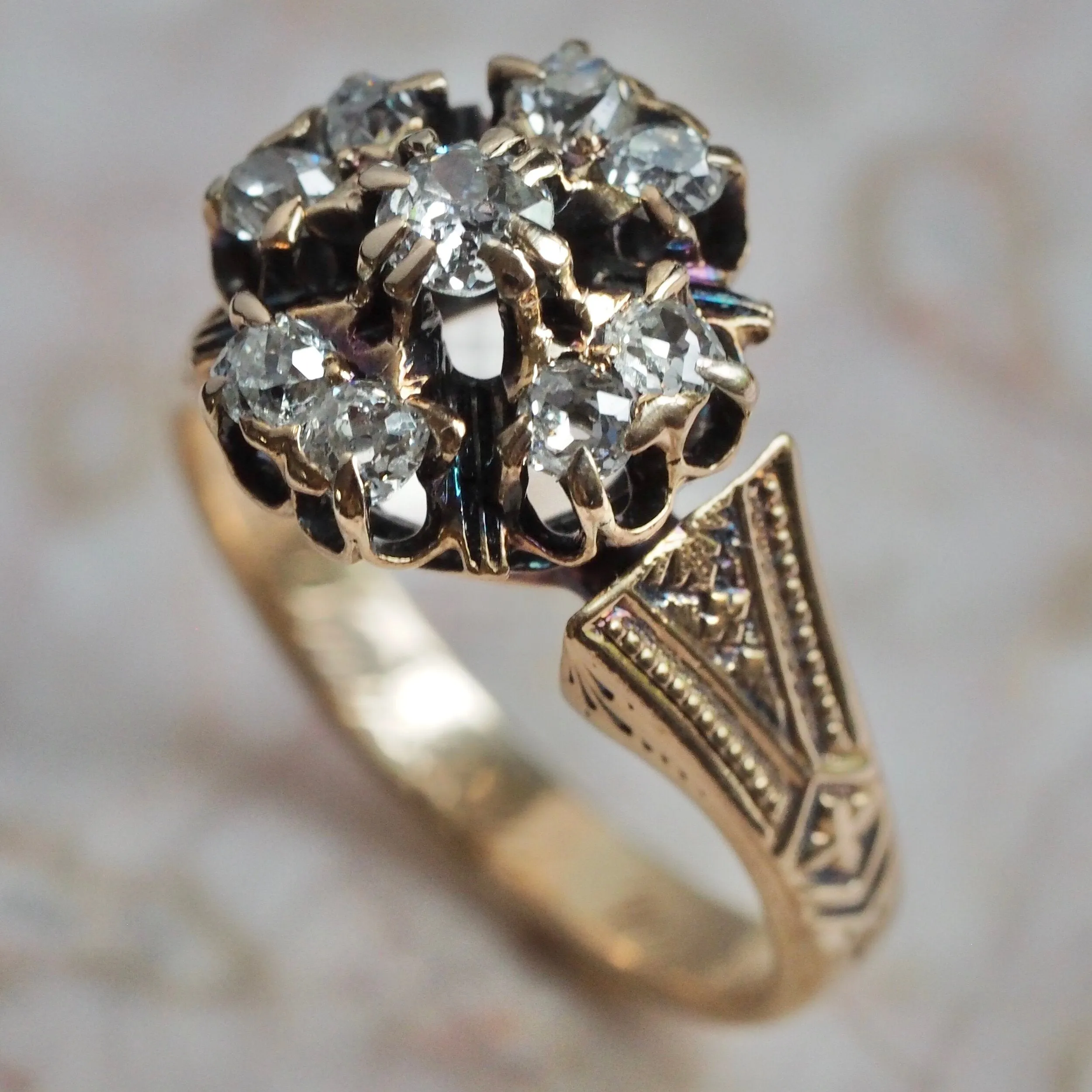 Antique Victorian c. 1872 14k Gold Old Mine Cut Diamond Engagement Ring