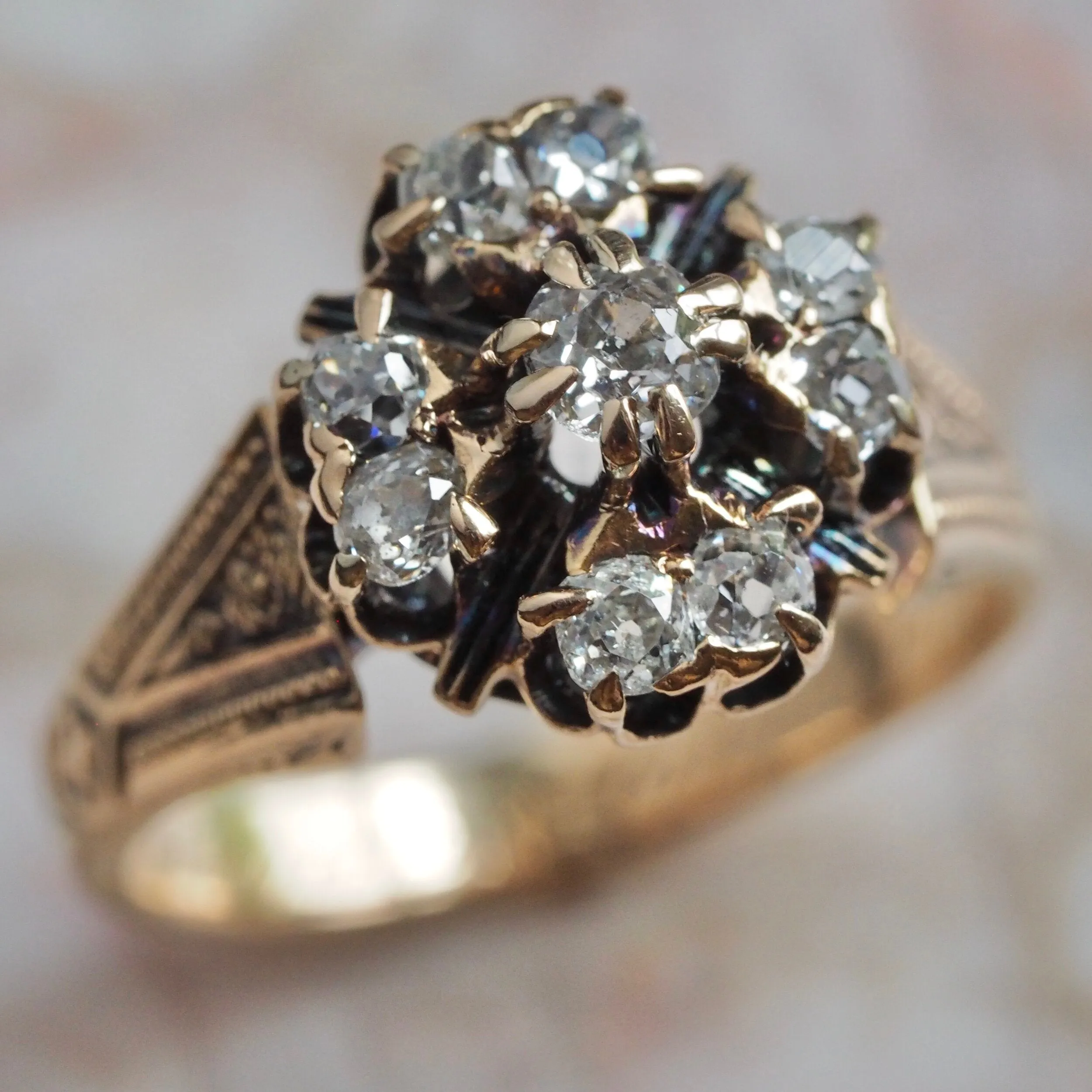 Antique Victorian c. 1872 14k Gold Old Mine Cut Diamond Engagement Ring