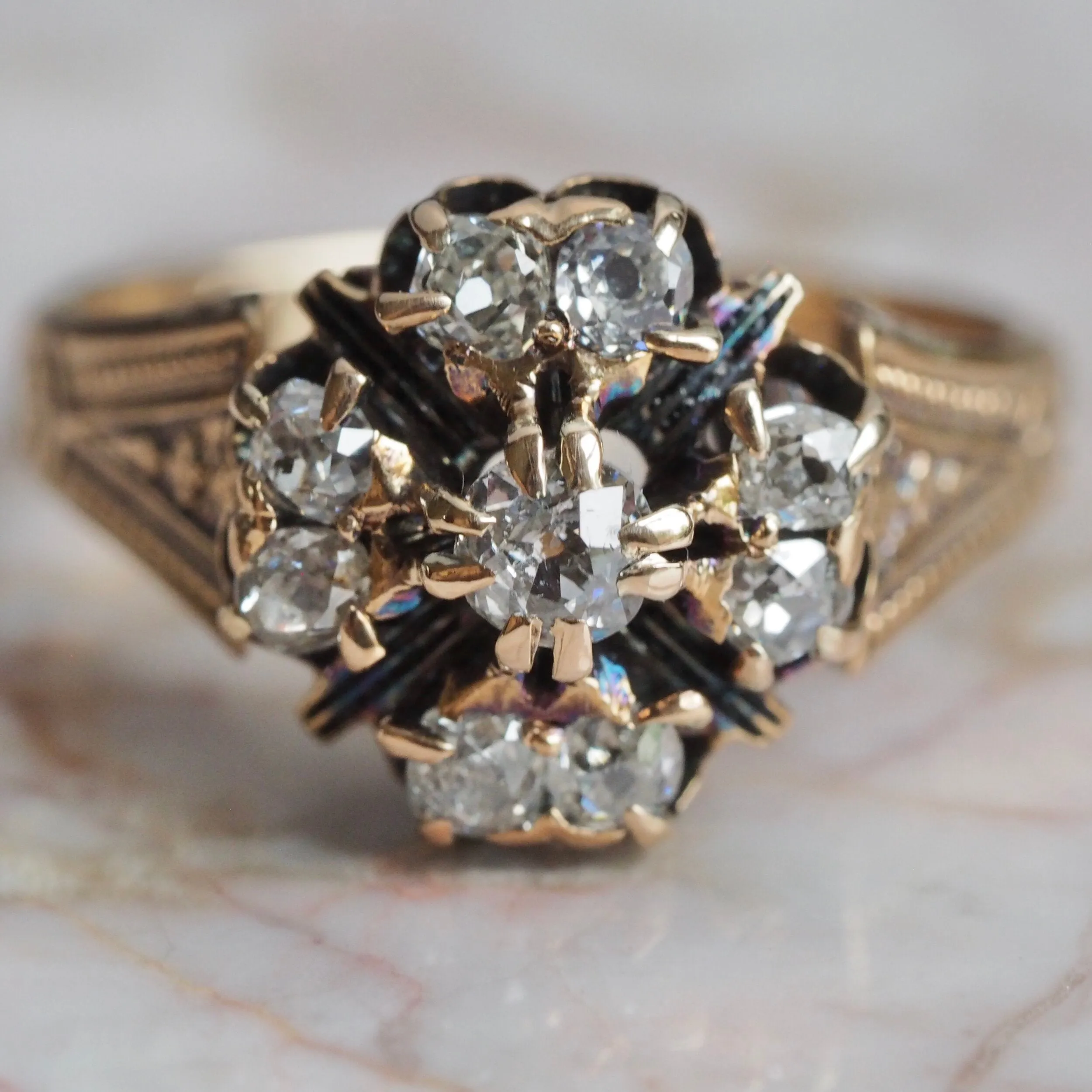Antique Victorian c. 1872 14k Gold Old Mine Cut Diamond Engagement Ring
