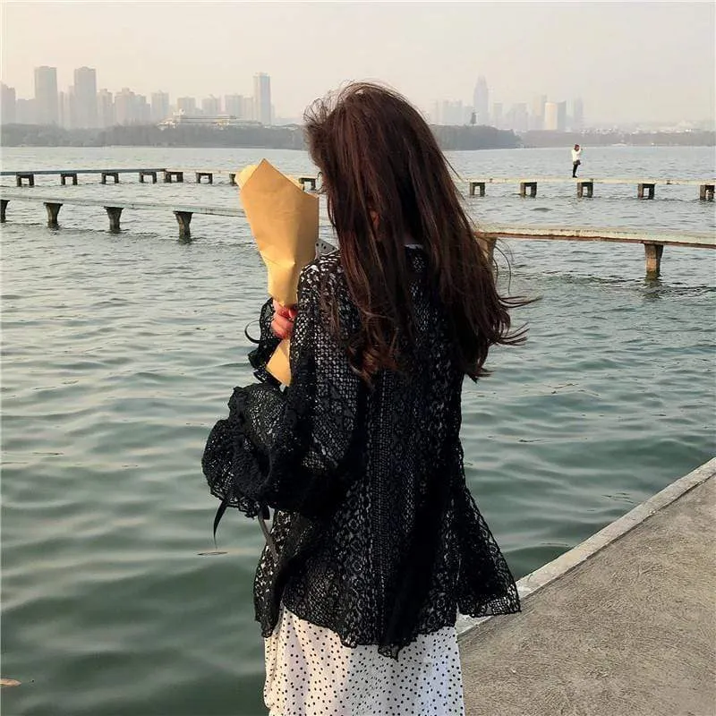 Autumn Puff Sleeved Mesh Cardigan