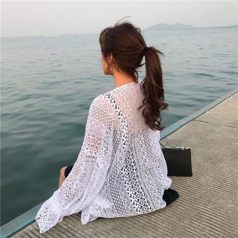 Autumn Puff Sleeved Mesh Cardigan