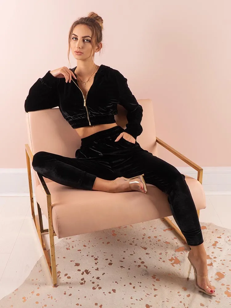 Bae'sics Killa Babe Black Hoodie & Joggers Velvet Loungewear Set