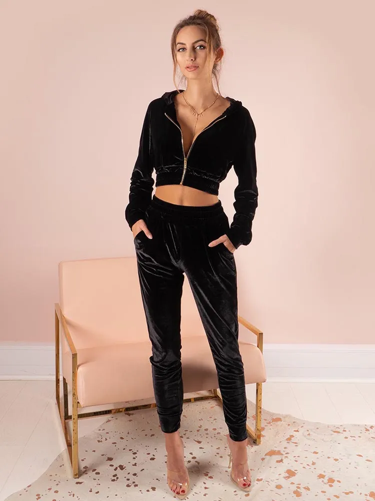 Bae'sics Killa Babe Black Hoodie & Joggers Velvet Loungewear Set