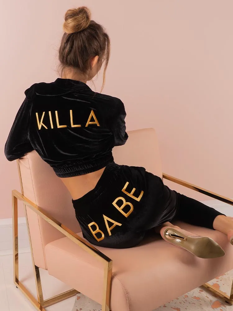 Bae'sics Killa Babe Black Hoodie & Joggers Velvet Loungewear Set