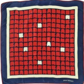 Balmain Red White Navy Logo Print Scarf