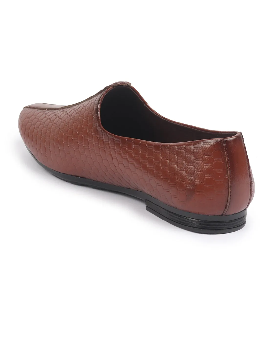 Basics Men Tan Embossed Design Ethnic Slip On Juttis and Mojaris