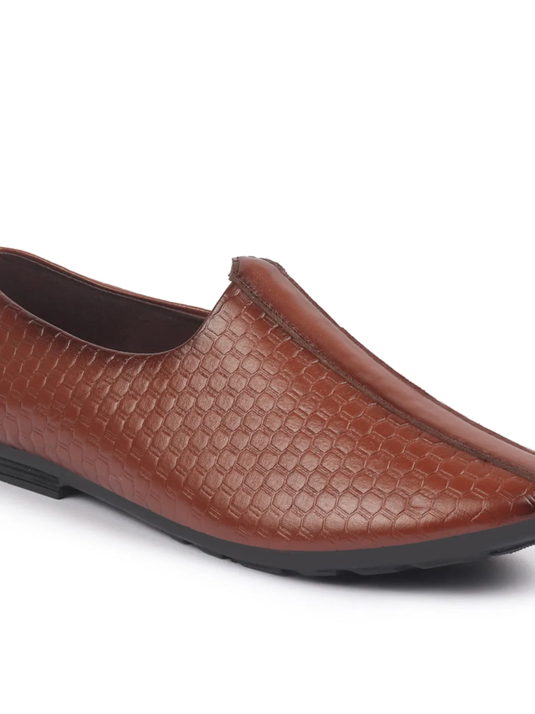 Basics Men Tan Embossed Design Ethnic Slip On Juttis and Mojaris