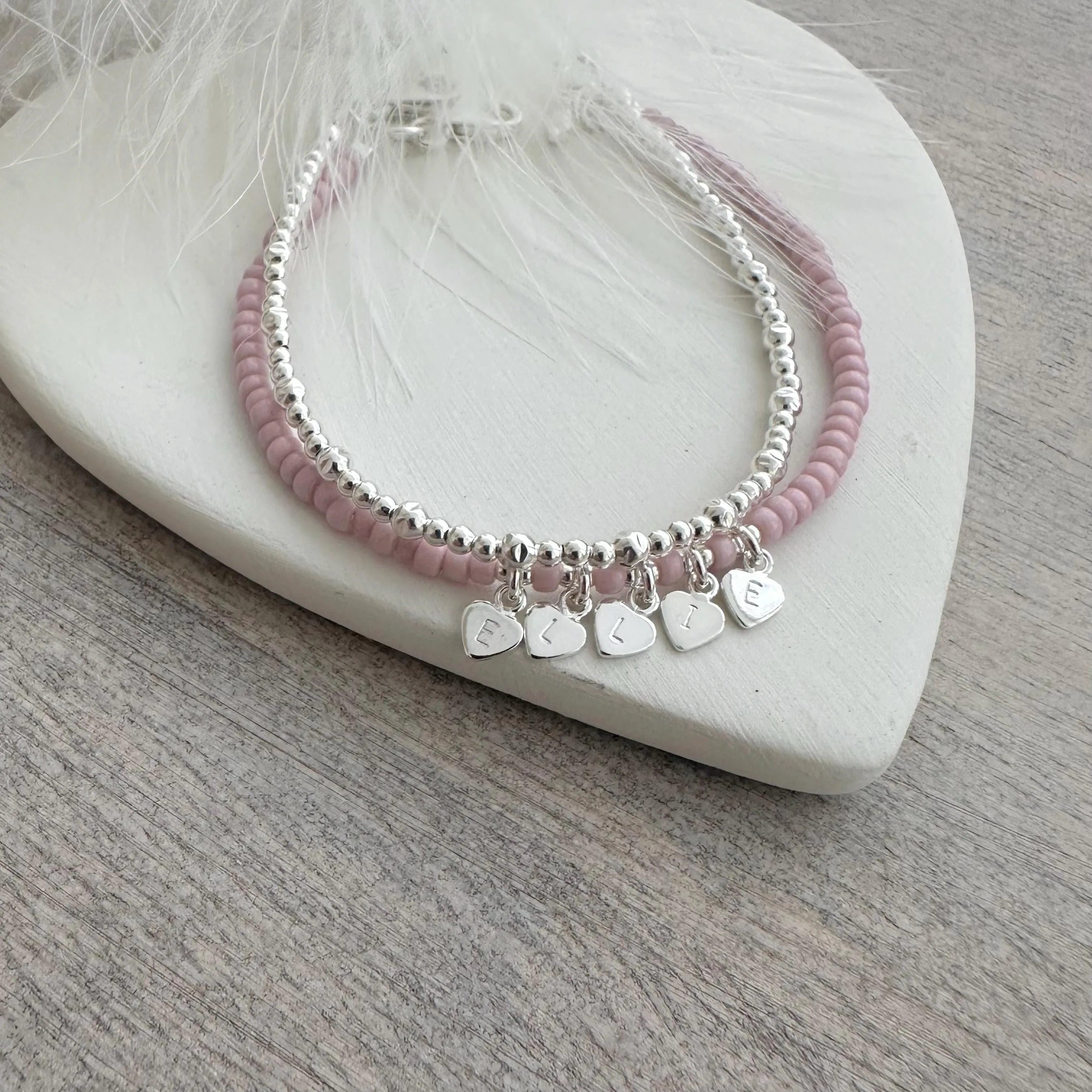 Beaded Name Layering Bracelet Set, personalised minimalist layering jewellery with seed beads