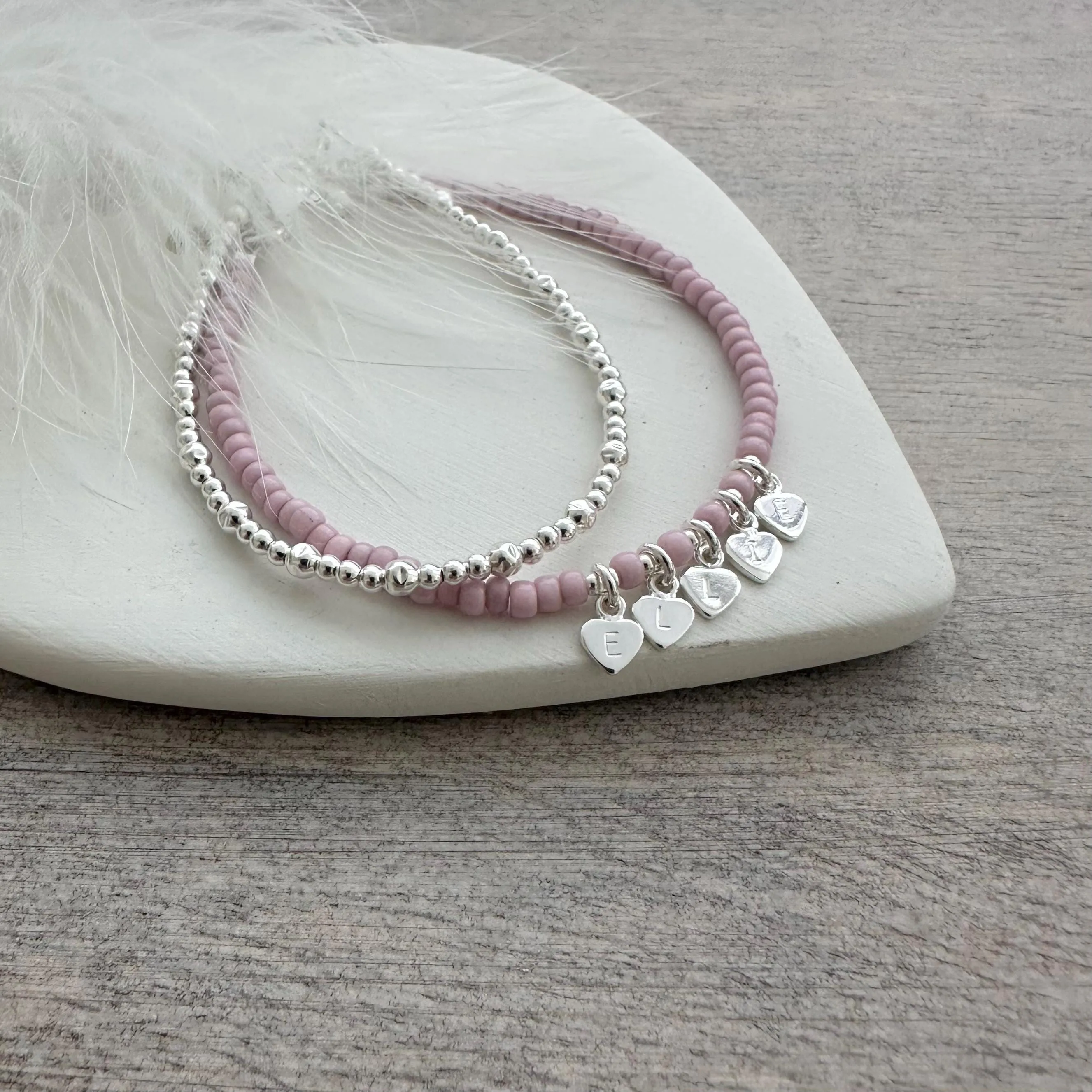 Beaded Name Layering Bracelet Set, personalised minimalist layering jewellery with seed beads