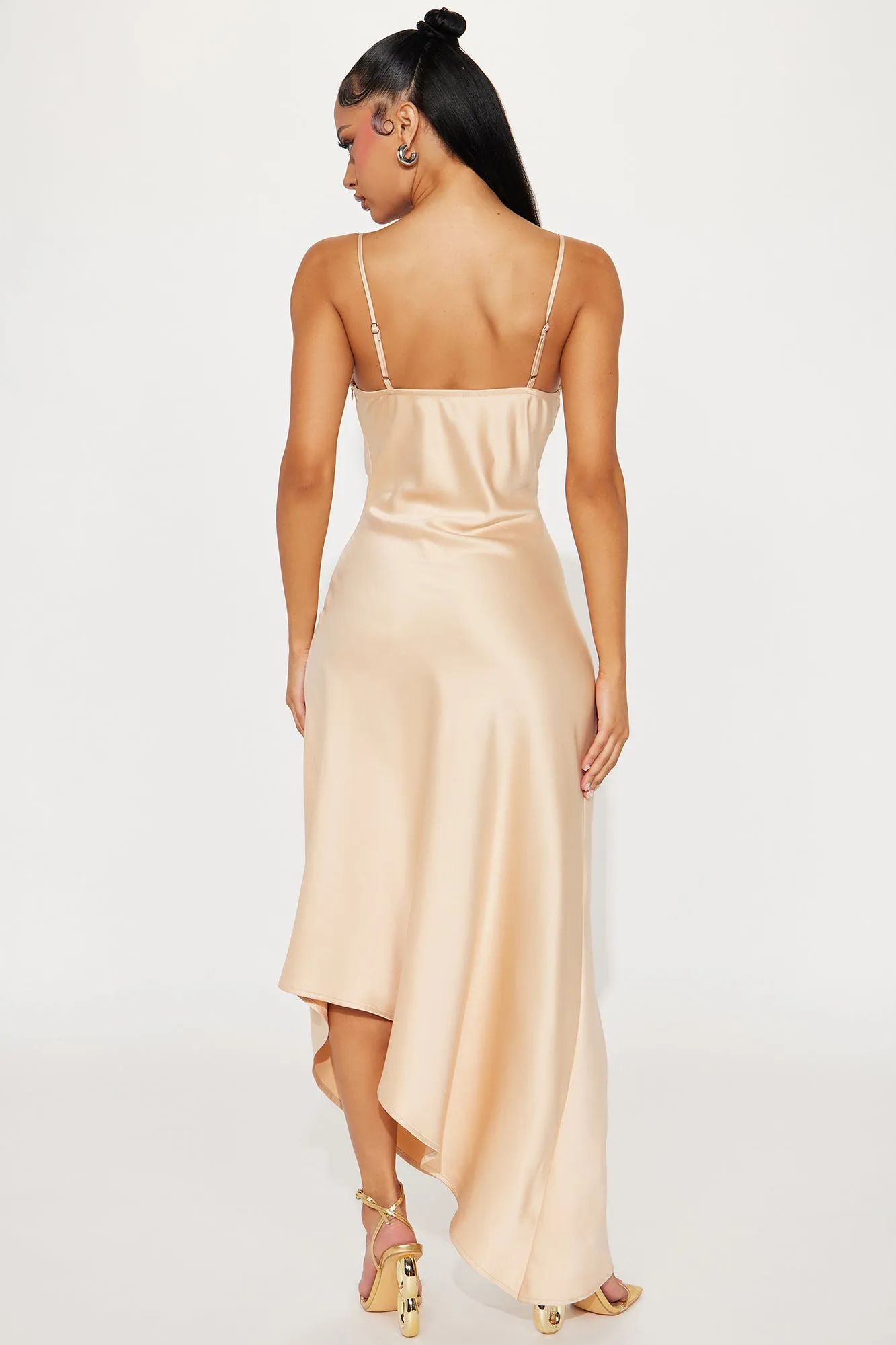 Bella Shiny Satin Midi Dress - Champagne