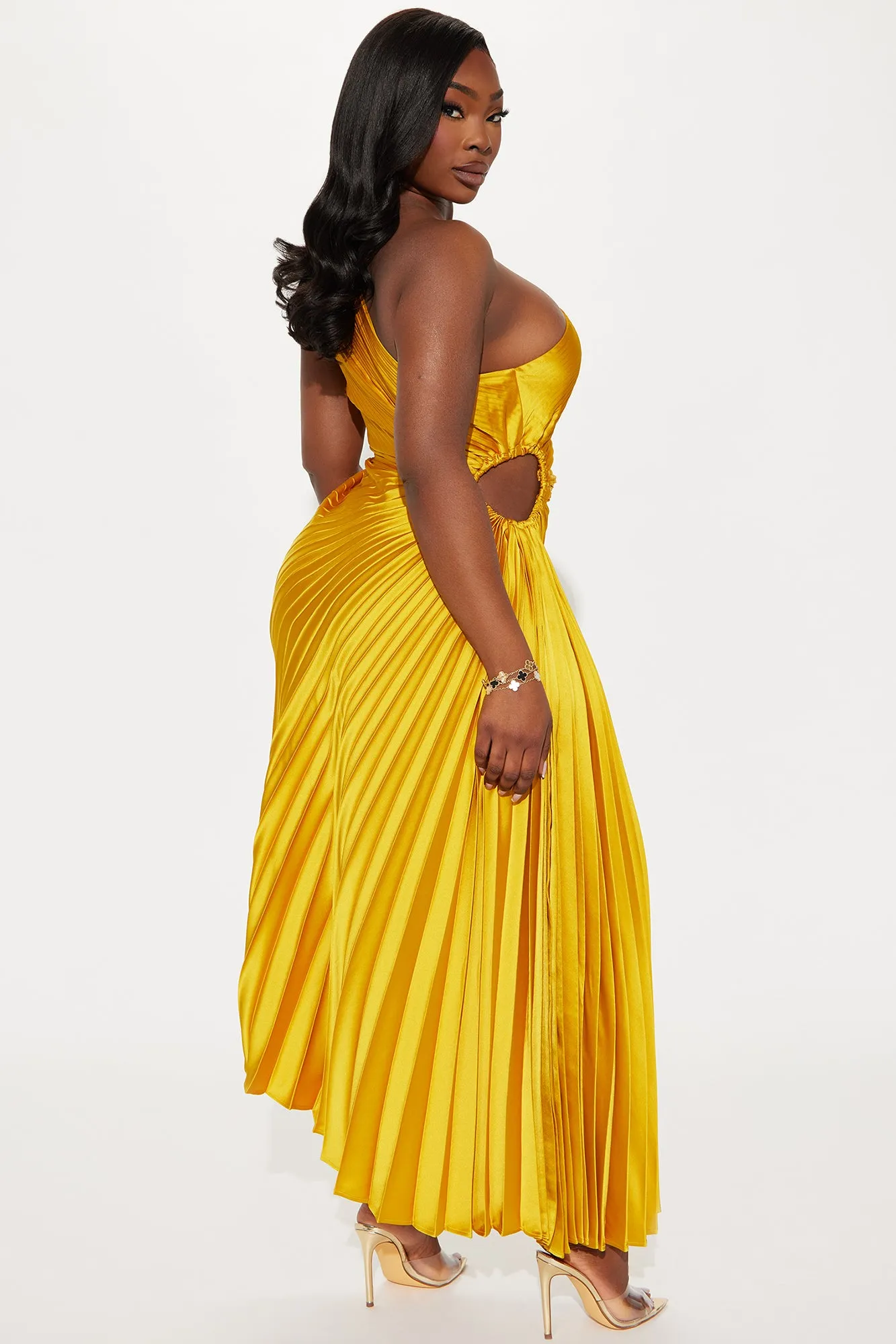 Belle Satin Maxi Dress - Mustard