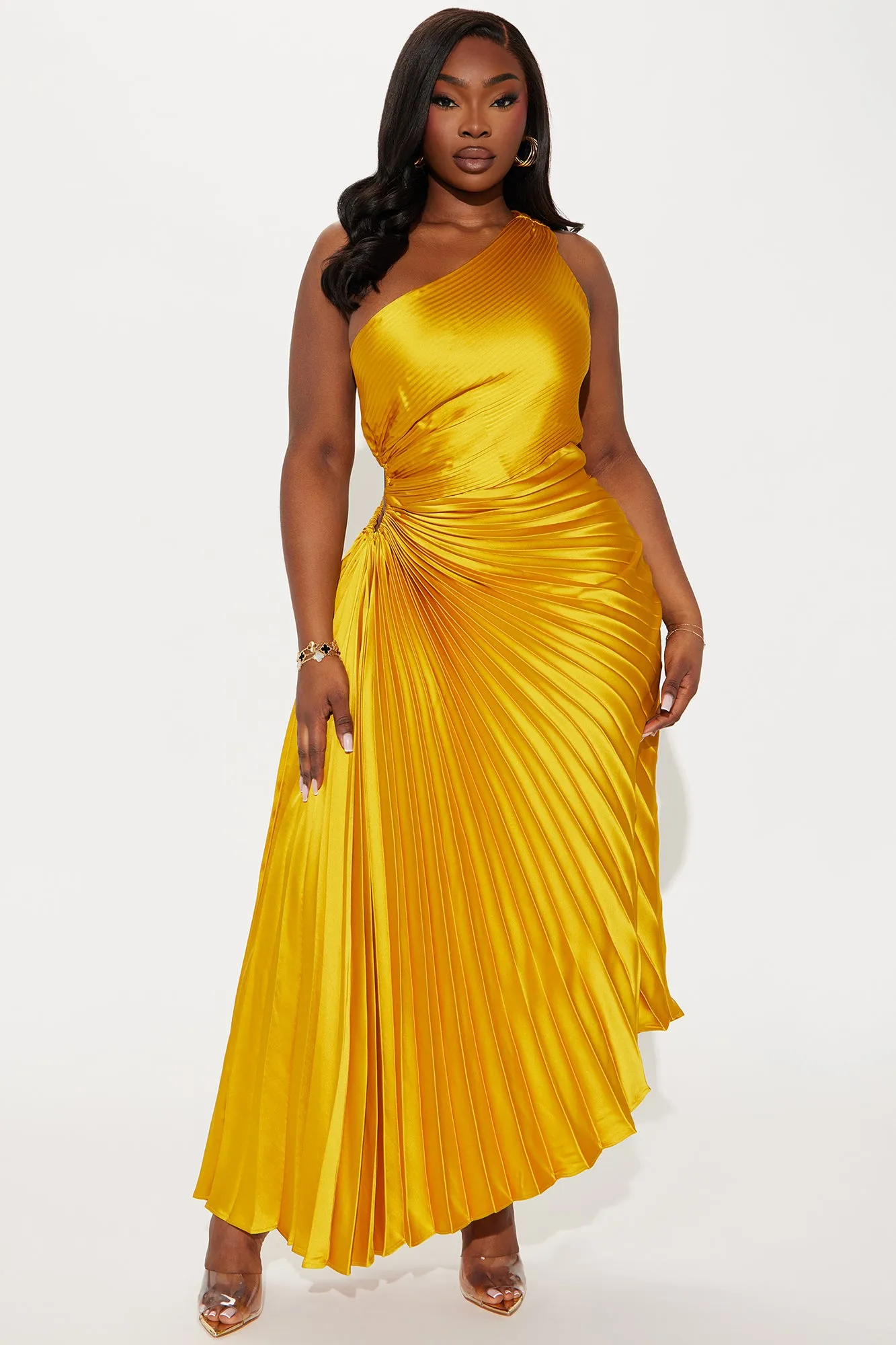 Belle Satin Maxi Dress - Mustard
