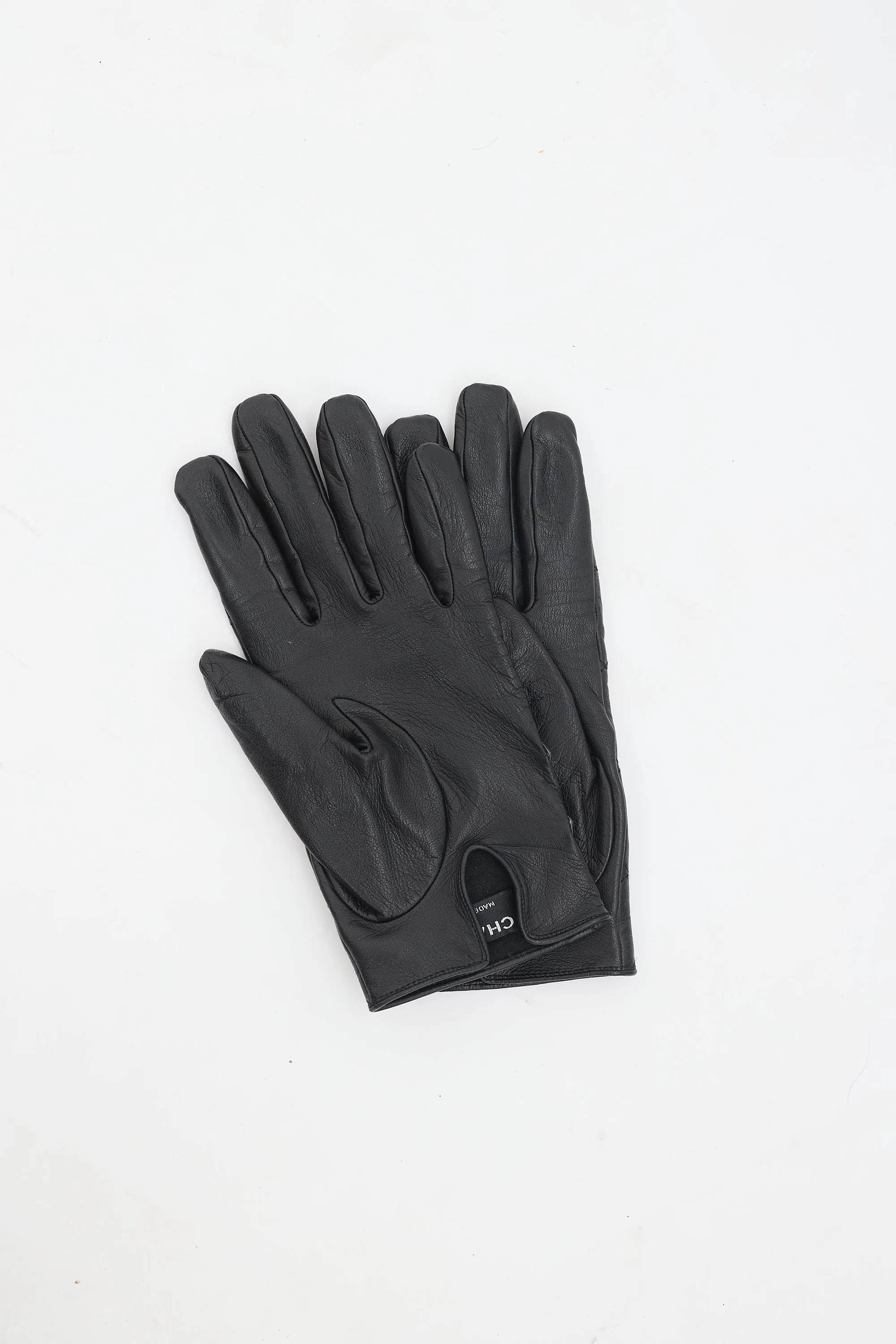 Black Quilted Leather & Patent CC Gloves