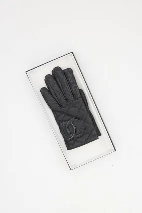 Black Quilted Leather & Patent CC Gloves