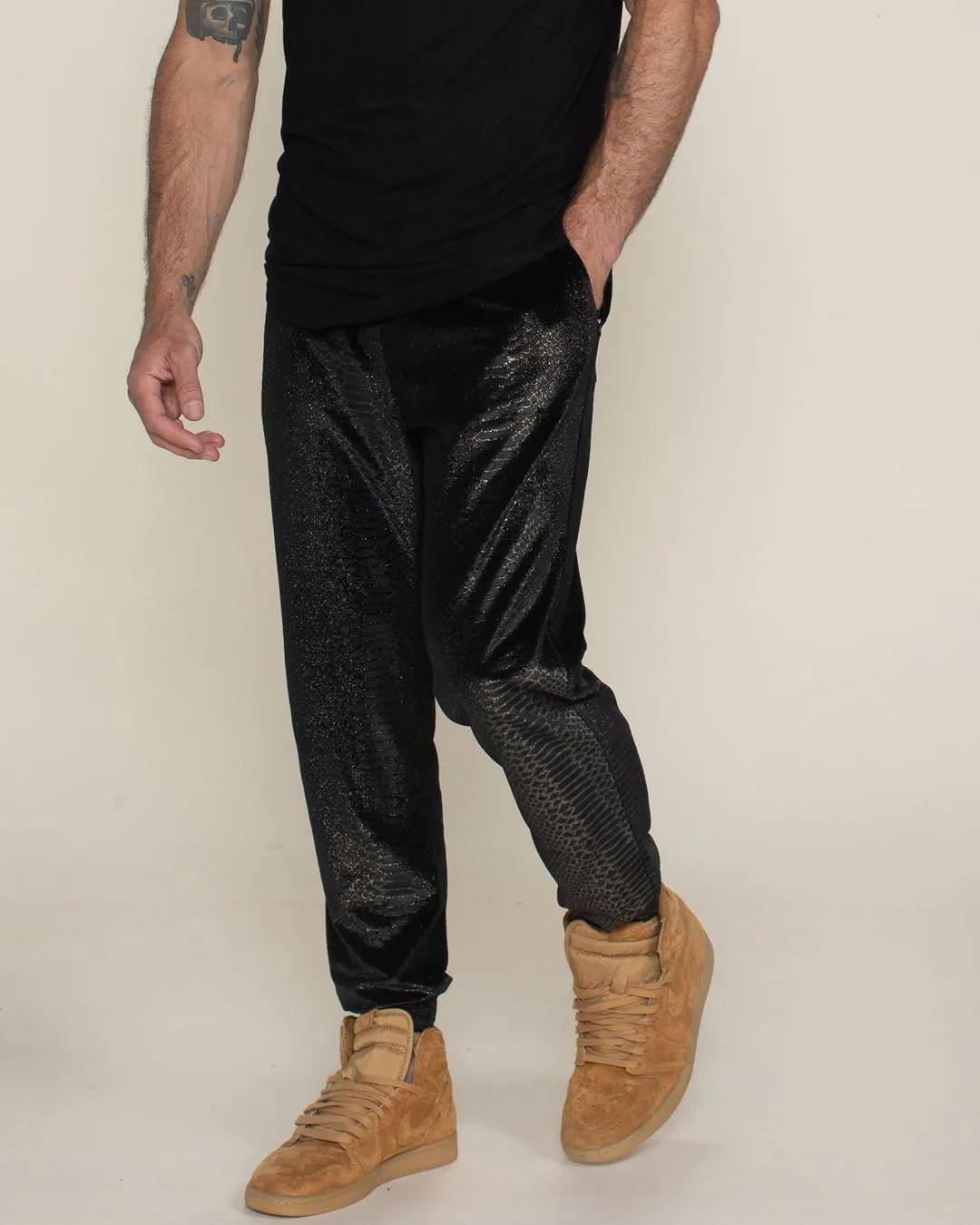 Black Snakeskin Velvet Jogger | Men's