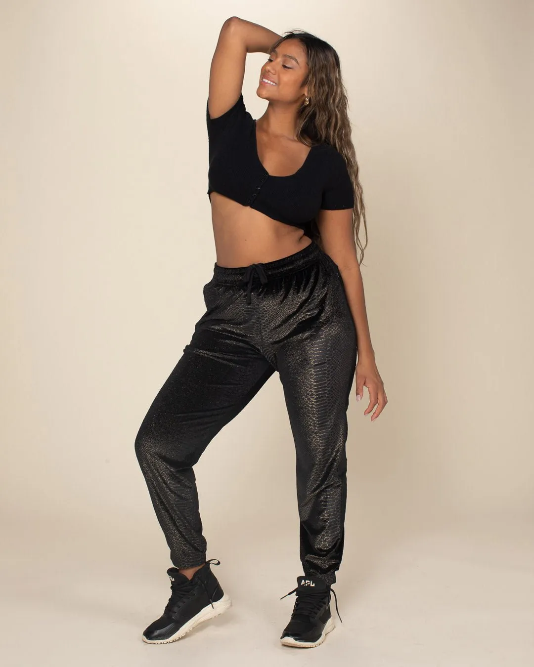 Black Snakeskin Velvet Jogger | Women's