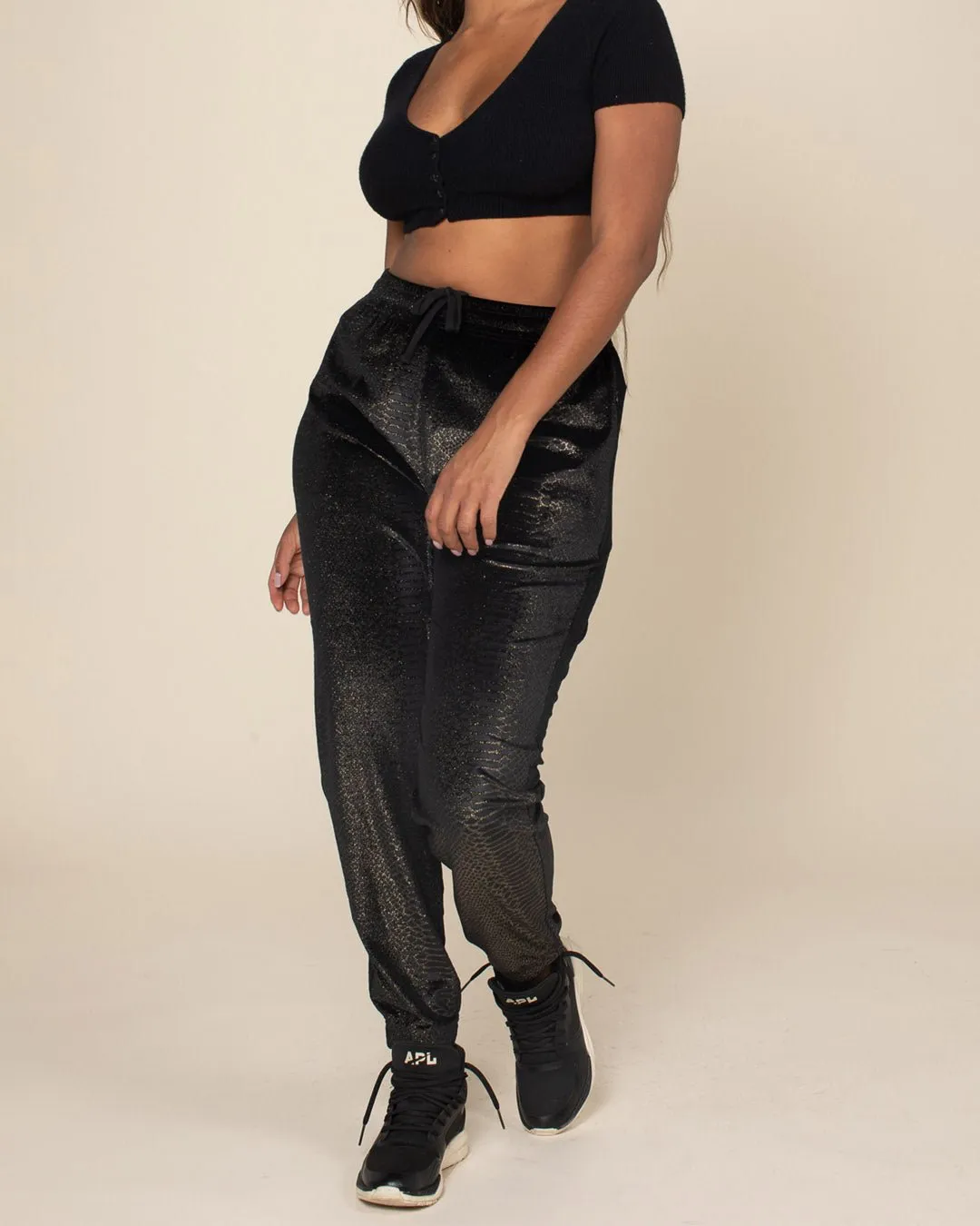 Black Snakeskin Velvet Jogger | Women's