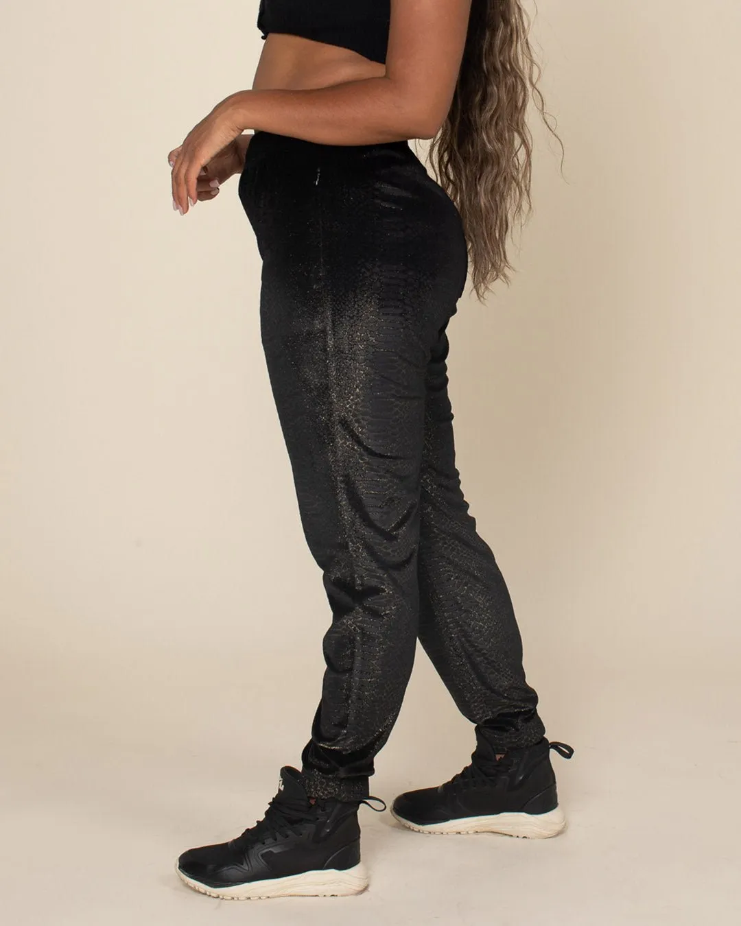 Black Snakeskin Velvet Jogger | Women's