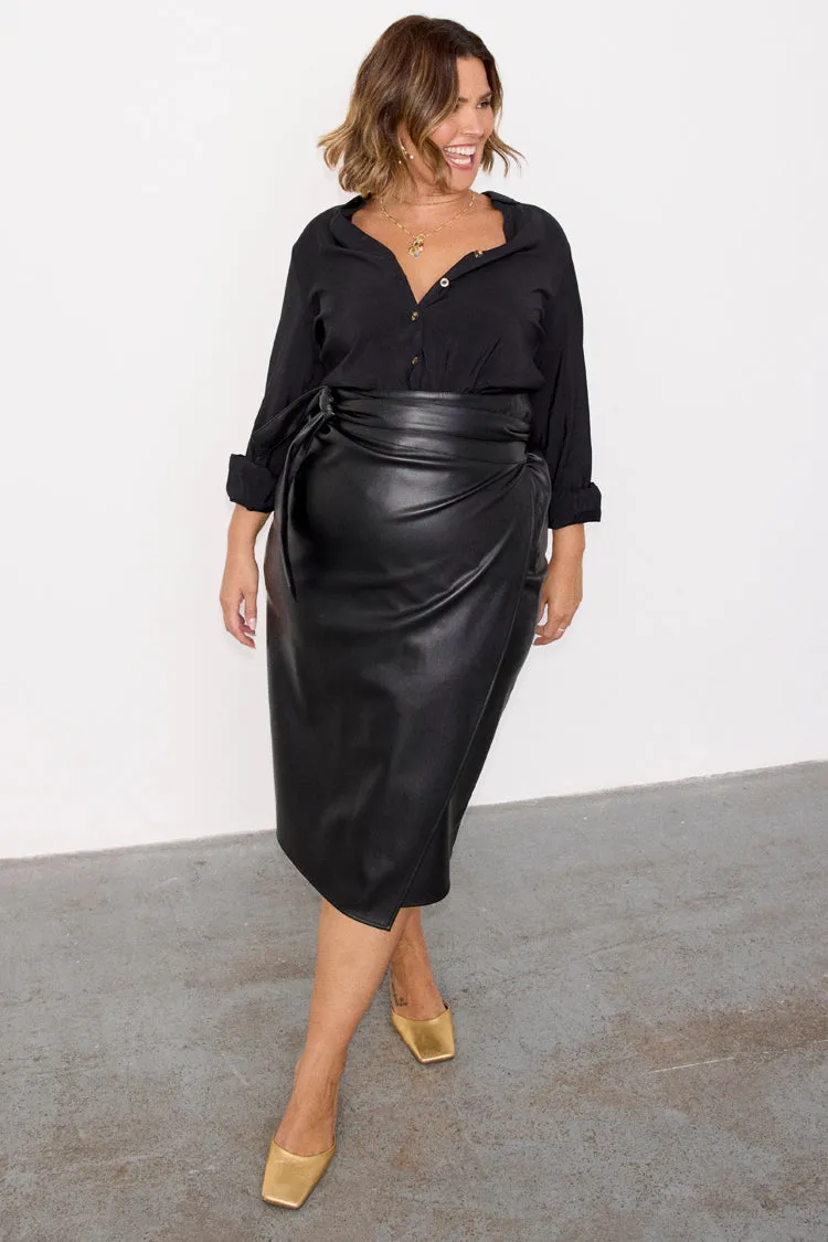 Black Vegan Leather Jaspre Skirt Petite