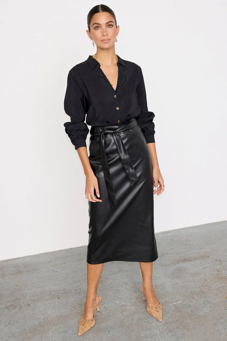 Black Vegan Leather Jaspre Skirt Petite