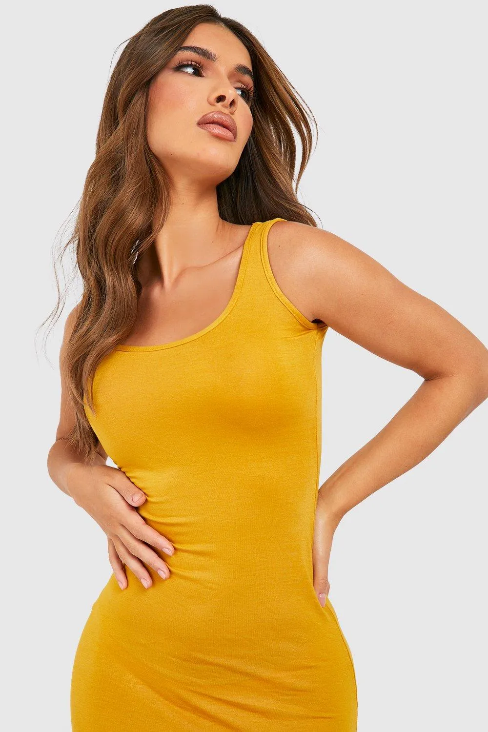 Boohoo Basic Maxi Dress, Mustard