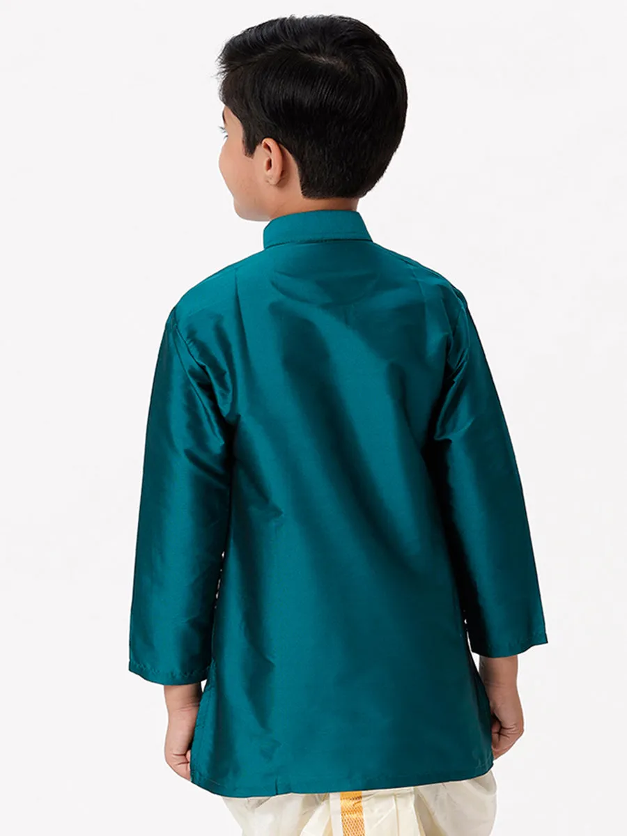 Boys Silk Cotton Full Sleeves Dark Green Kurta