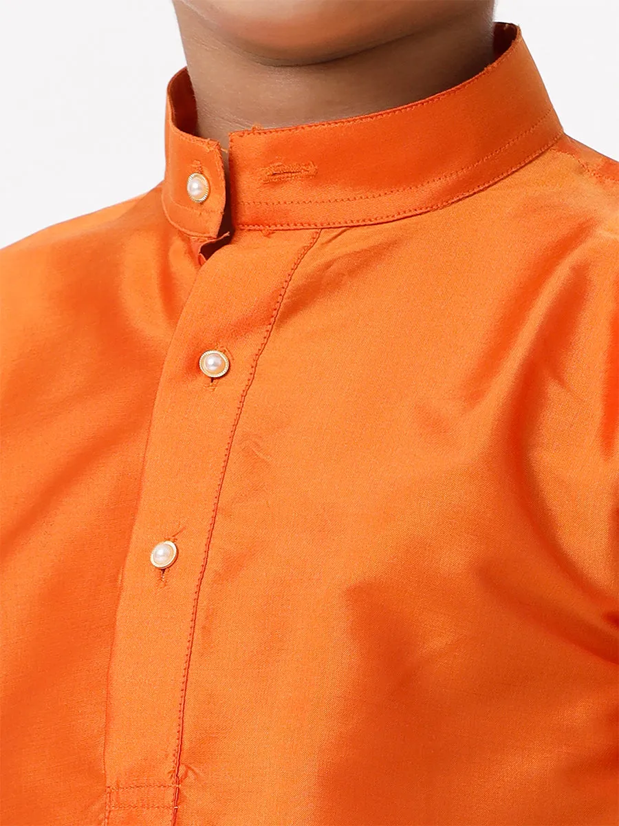 Boys Silk Cotton Full Sleeves Orange Kurta