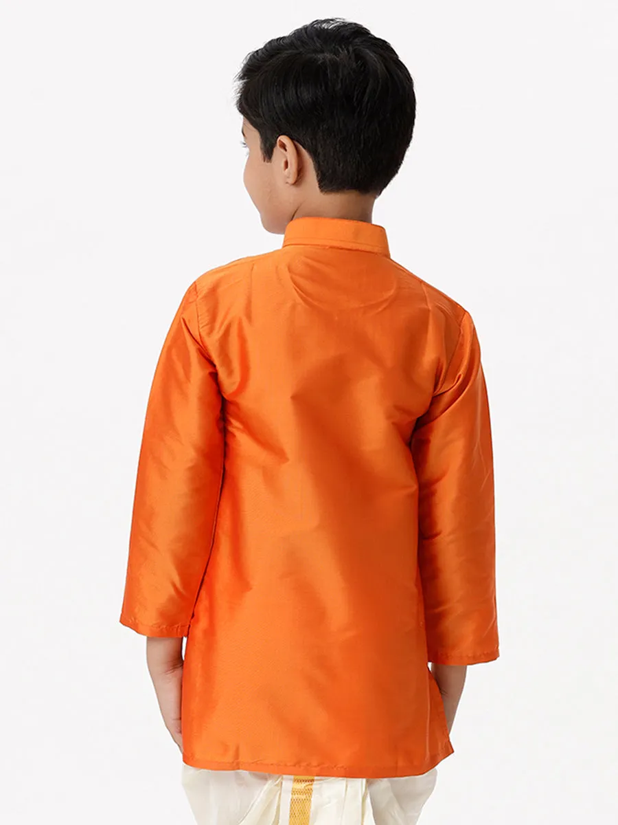 Boys Silk Cotton Full Sleeves Orange Kurta