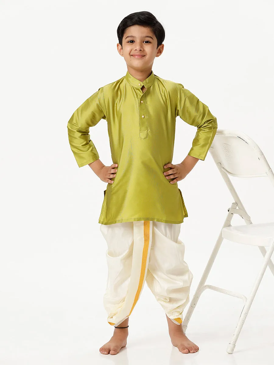 Boys Silk Cotton Full Sleeves Parrot Green Kurta