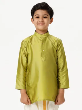 Boys Silk Cotton Full Sleeves Parrot Green Kurta