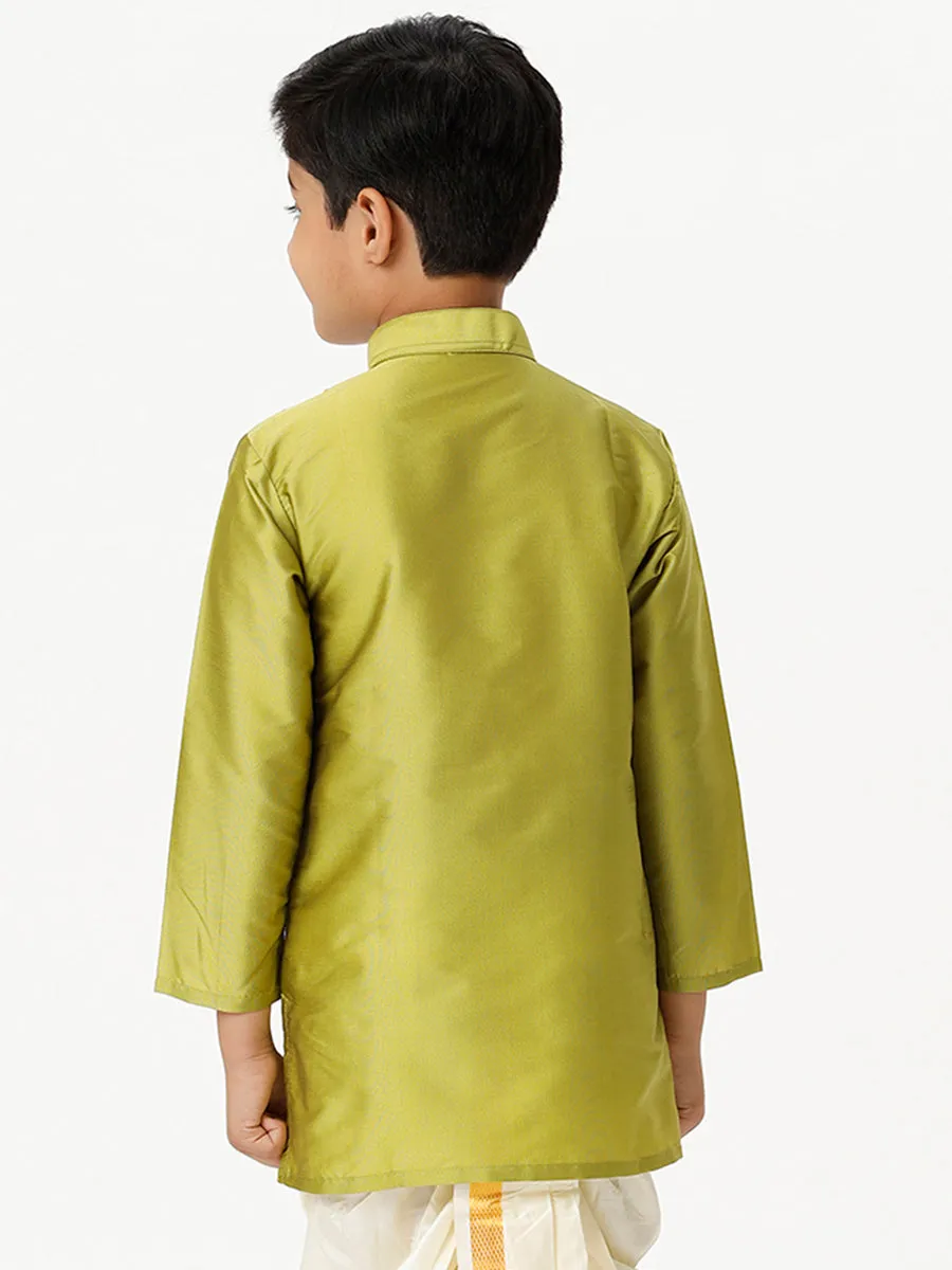 Boys Silk Cotton Full Sleeves Parrot Green Kurta