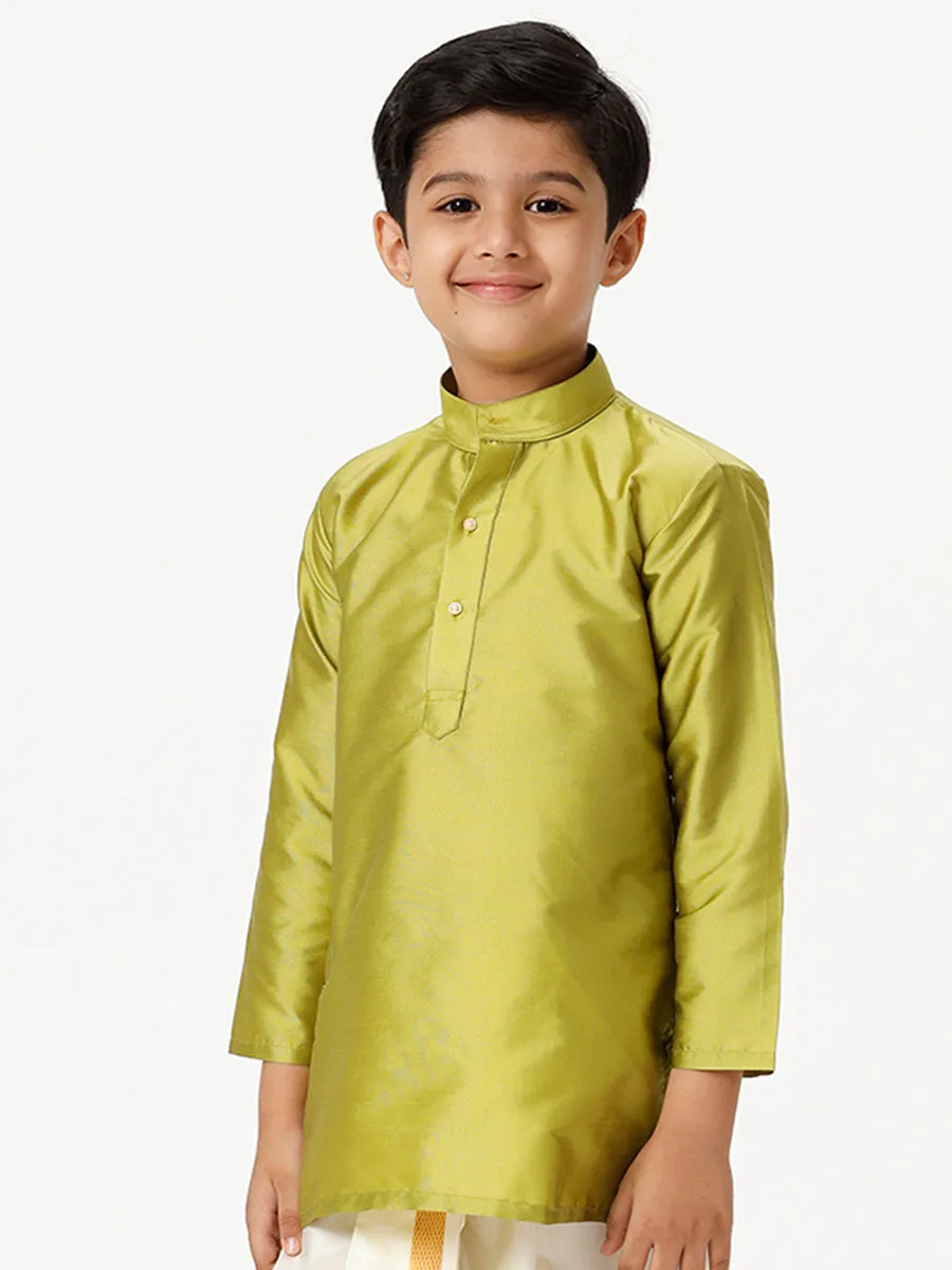 Boys Silk Cotton Full Sleeves Parrot Green Kurta