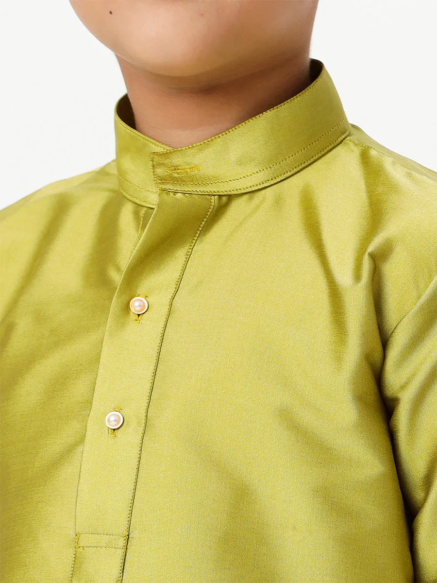 Boys Silk Cotton Full Sleeves Parrot Green Kurta