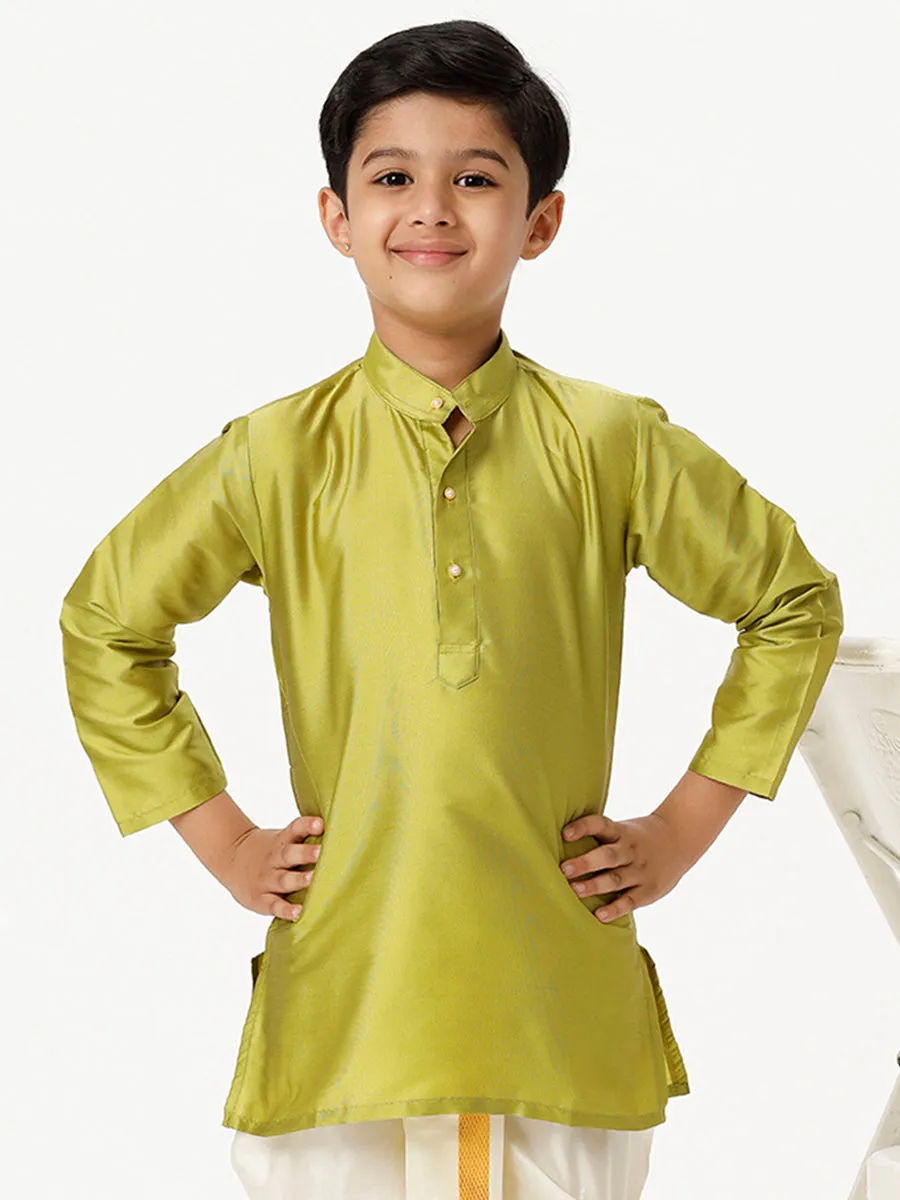 Boys Silk Cotton Full Sleeves Parrot Green Kurta