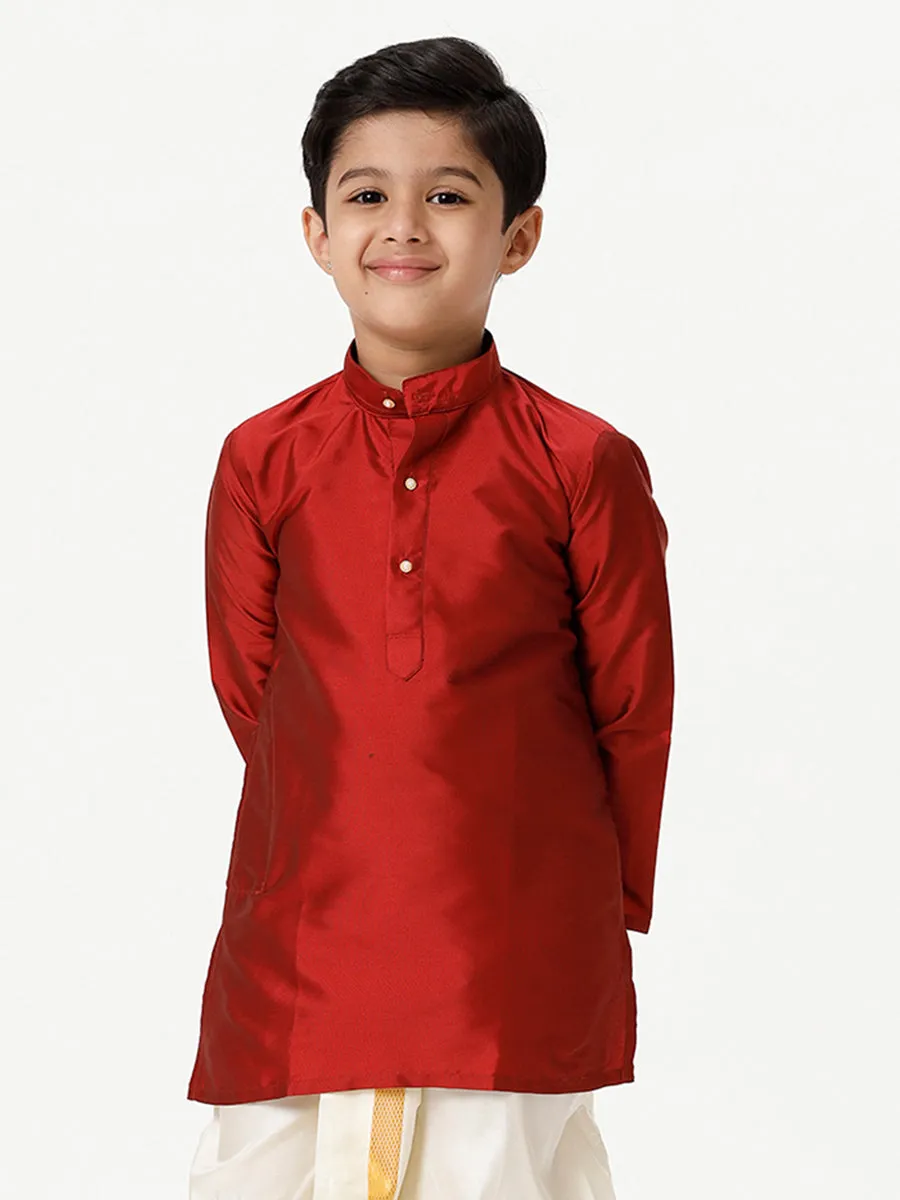 Boys Silk Cotton Full Sleeves Red Kurta